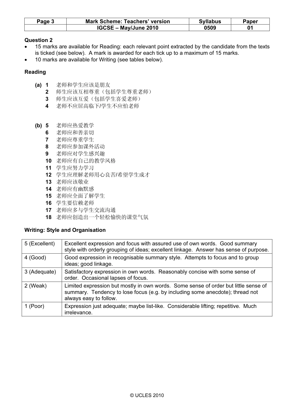 Mark scheme, page 3 of 4