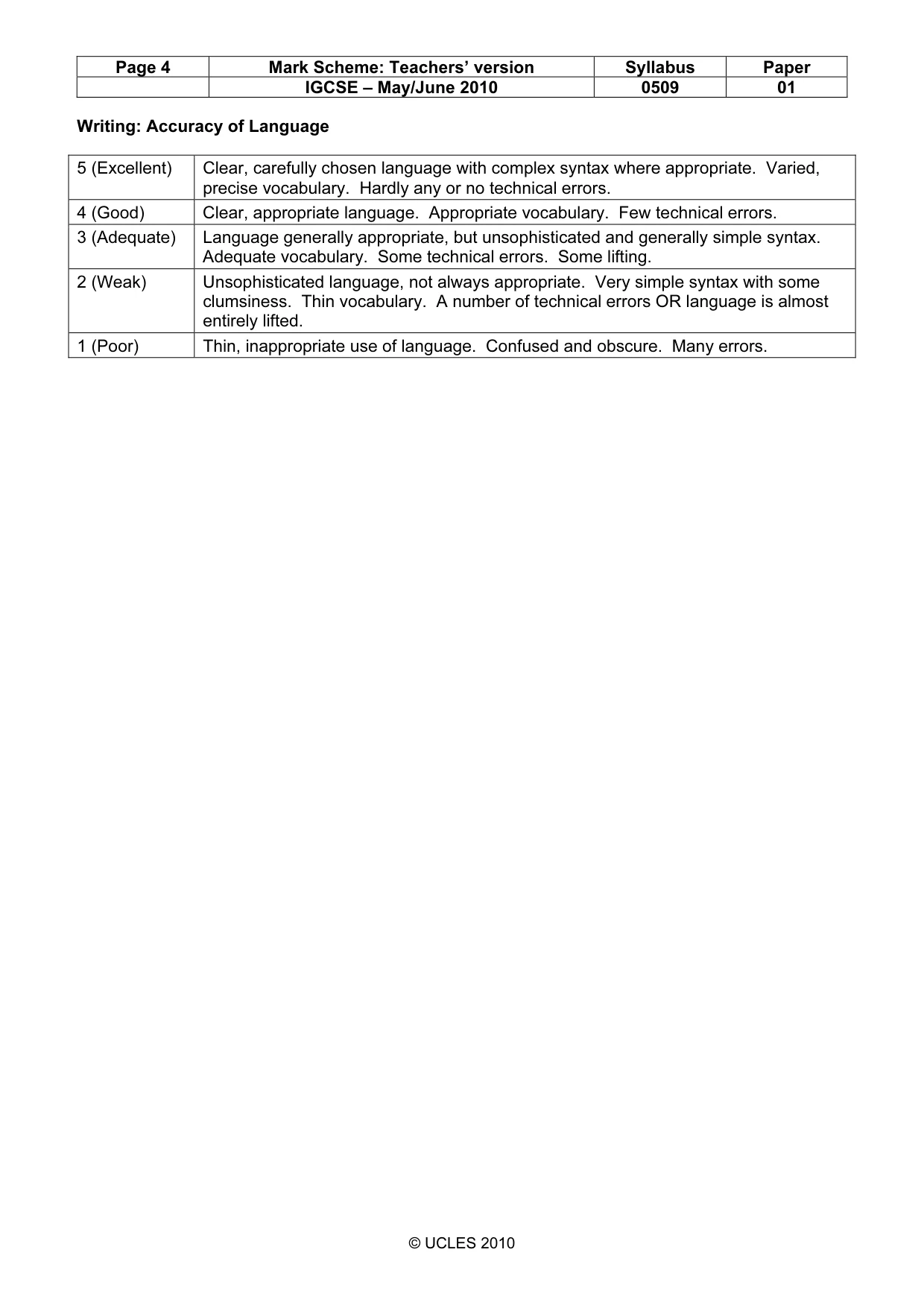 Mark scheme, page 4 of 4