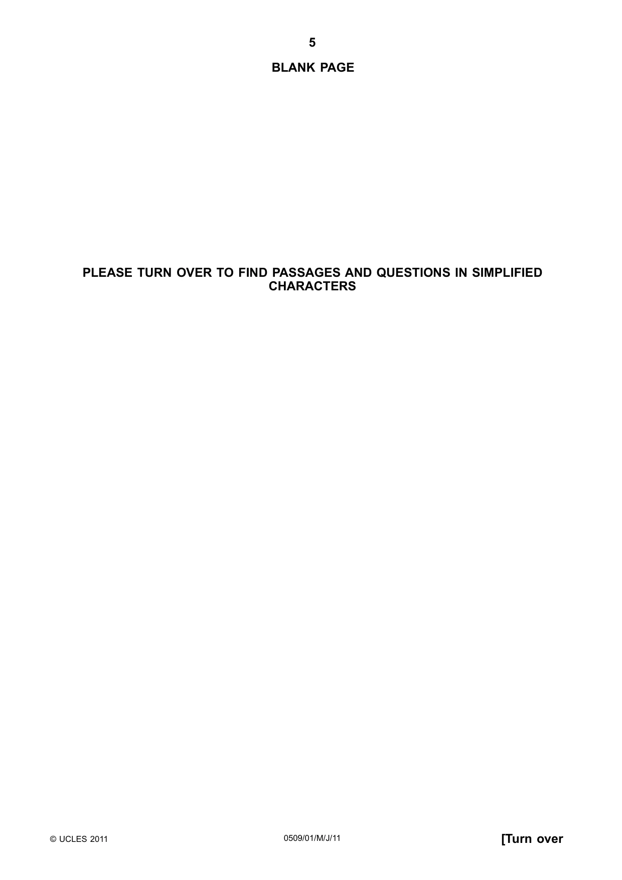 Cambridge IGCSE Chinese - First Language 0509 2011 May/June Paper 1 · Variant 1 question paper, page 5 of 8