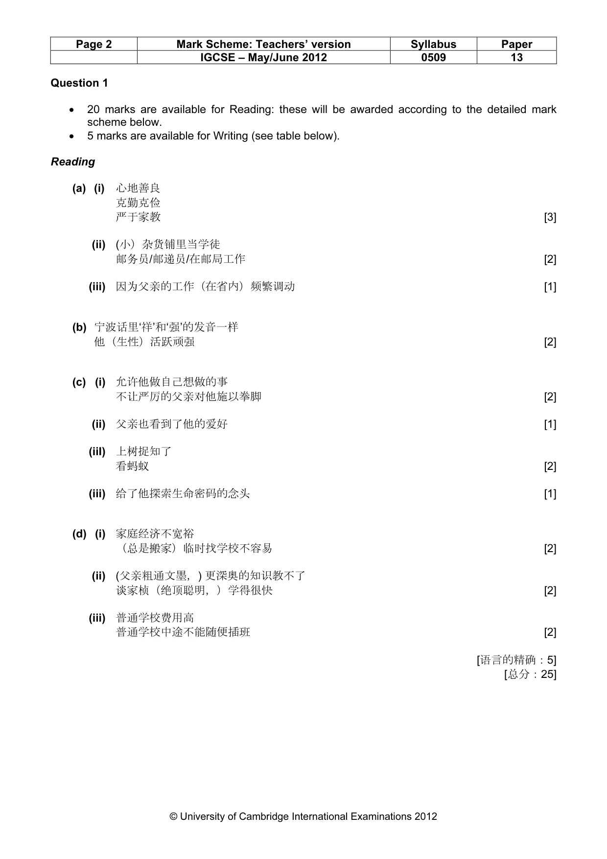 Mark scheme, page 2 of 4