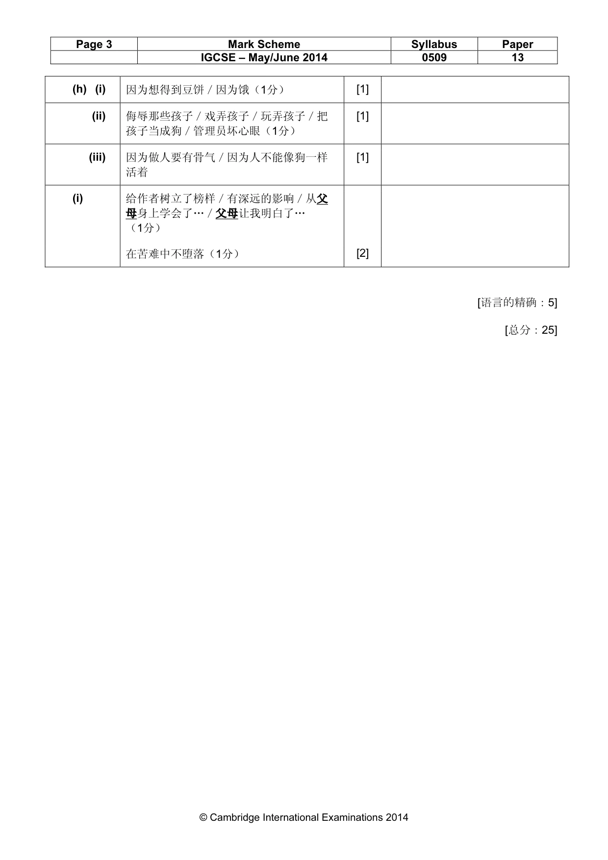 Mark scheme, page 3 of 5