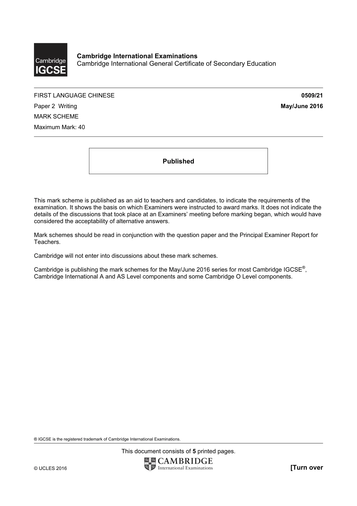 Mark scheme, page 1 of 5