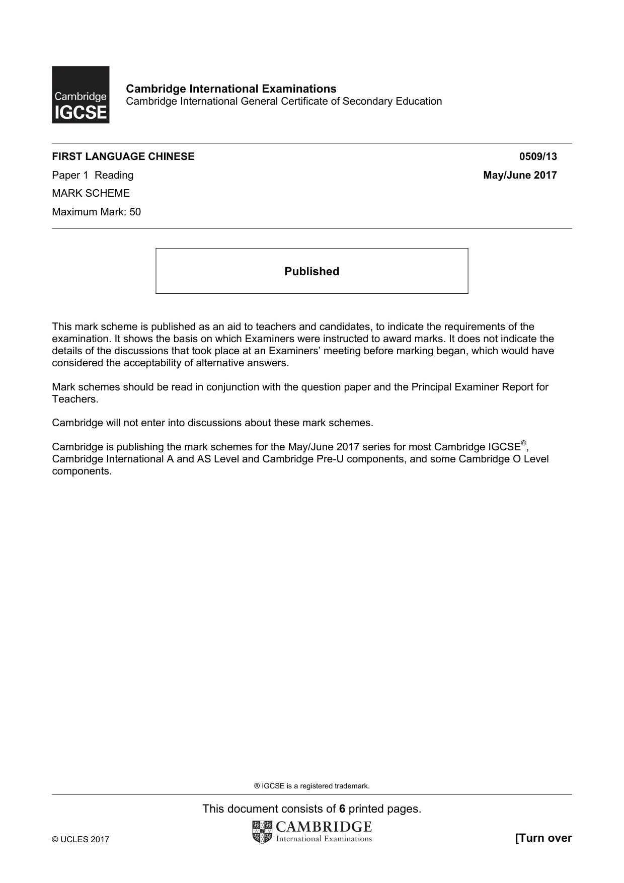Mark scheme, page 1 of 6