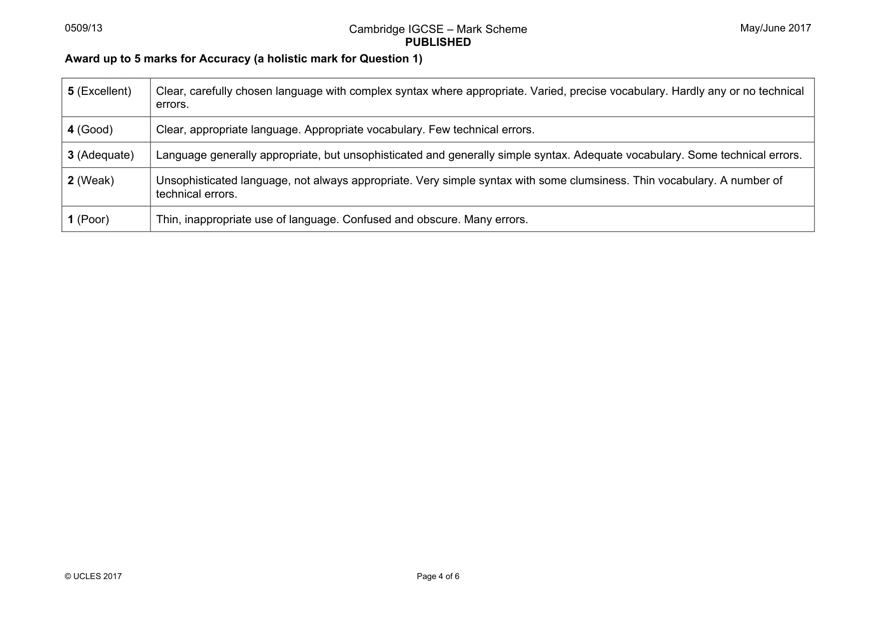Mark scheme, page 4 of 6