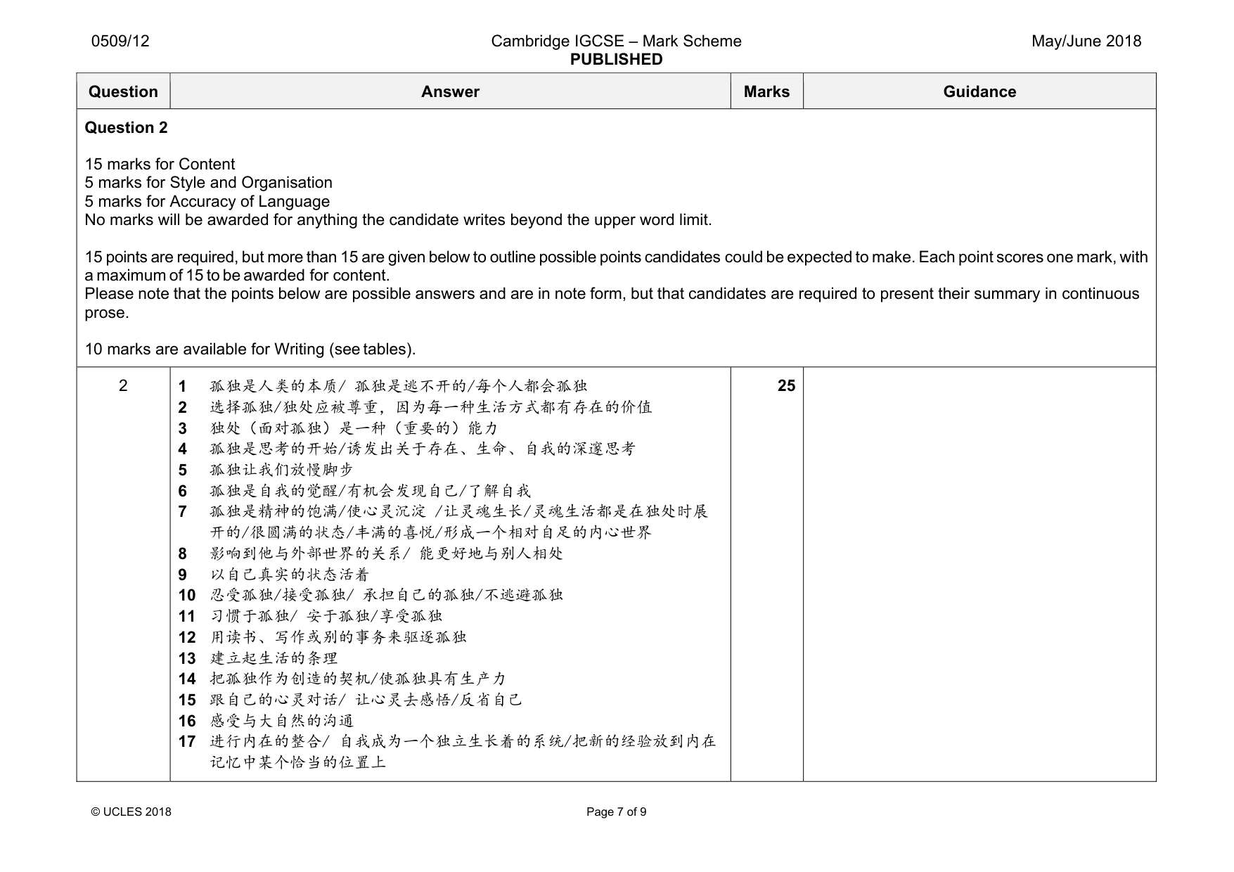 Mark scheme, page 7 of 9