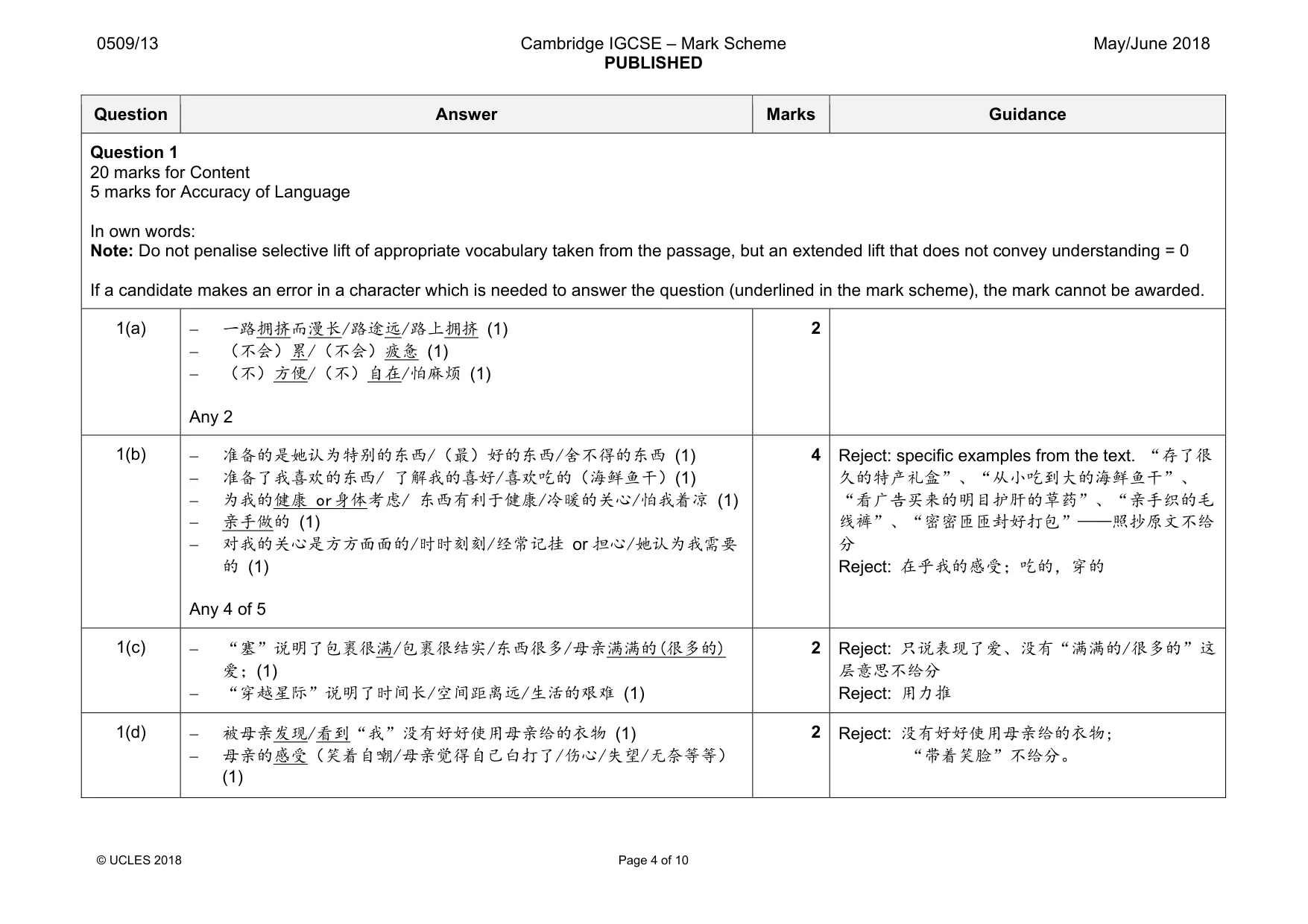 Mark scheme, page 4 of 10
