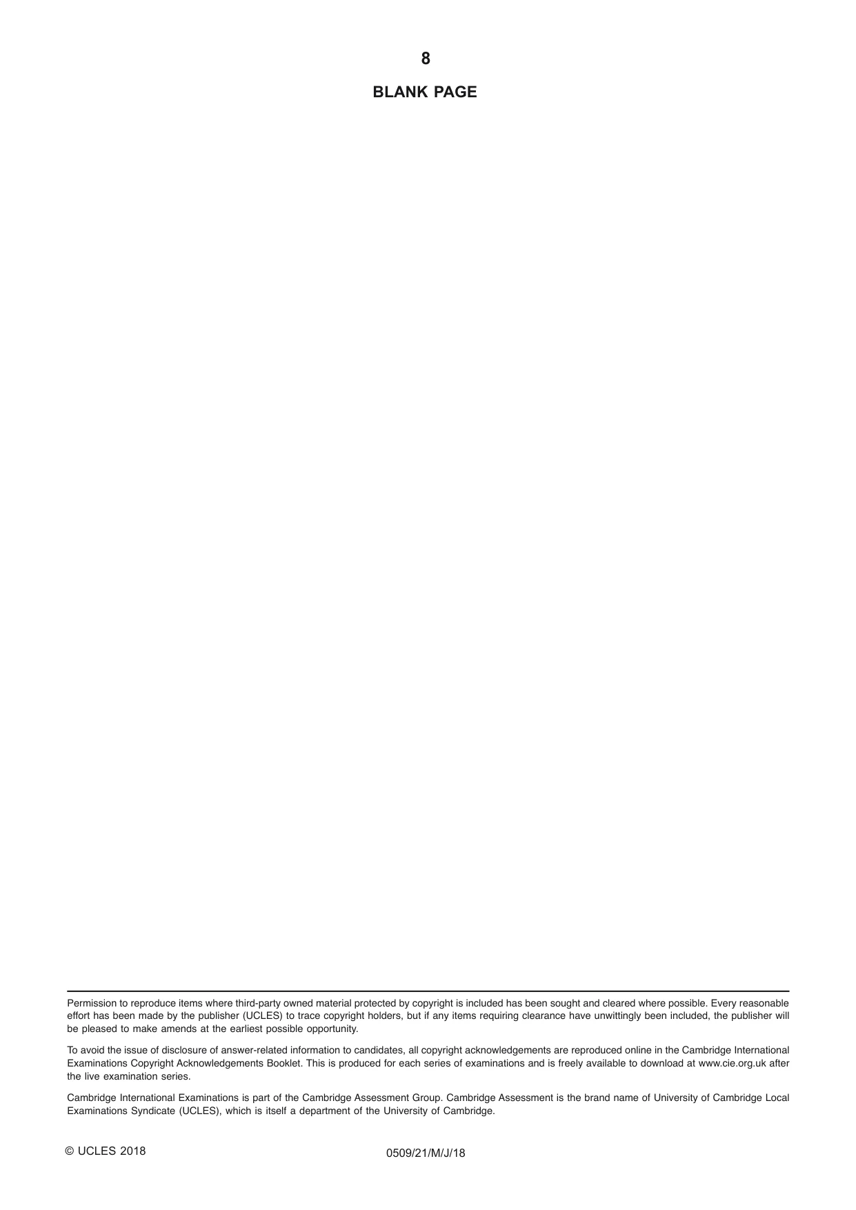 Cambridge IGCSE Chinese - First Language 0509 2018 May/June Paper 2 · Variant 1 question paper, page 8 of 8