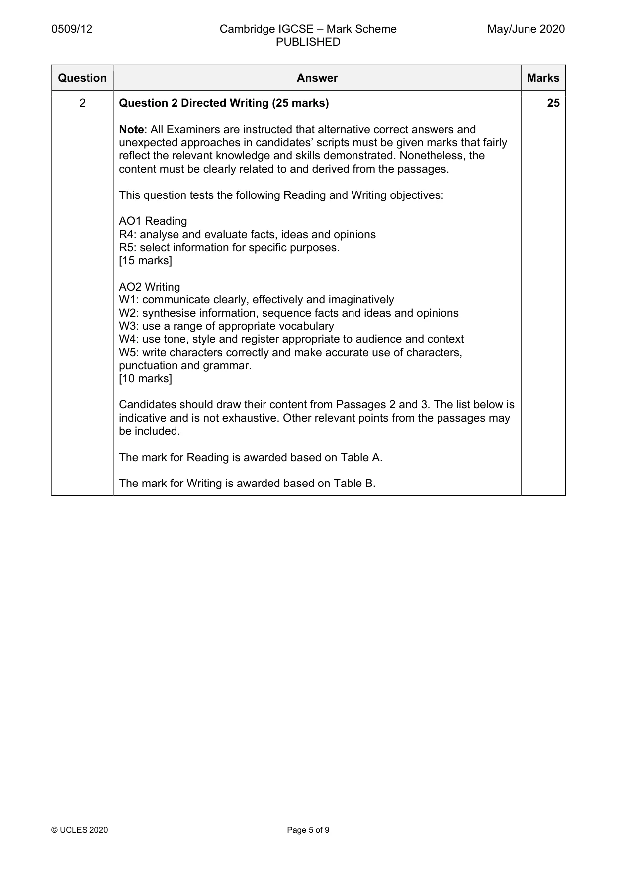 Mark scheme, page 5 of 9