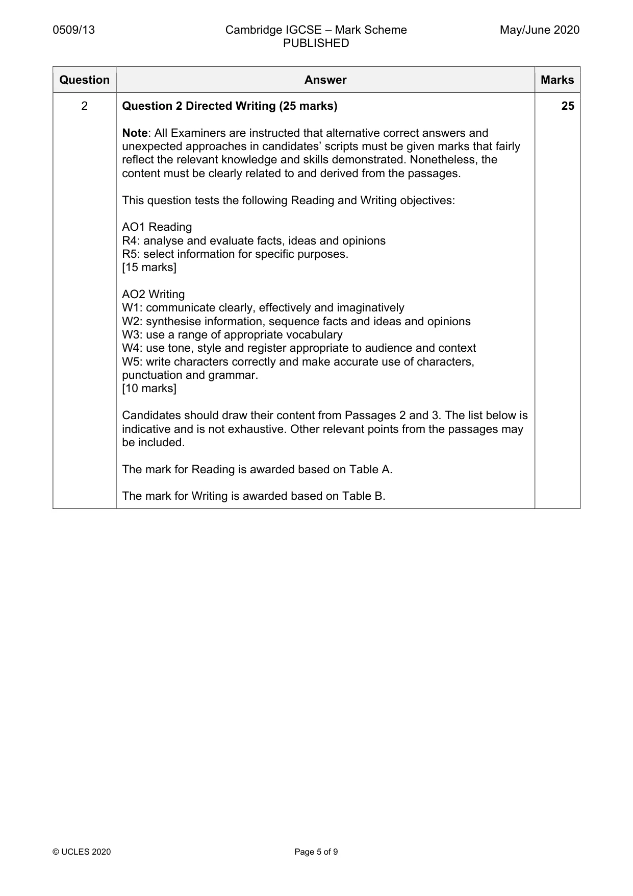 Mark scheme, page 5 of 9
