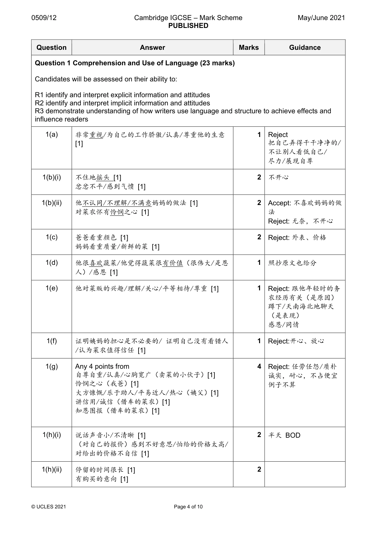 Mark scheme, page 4 of 10