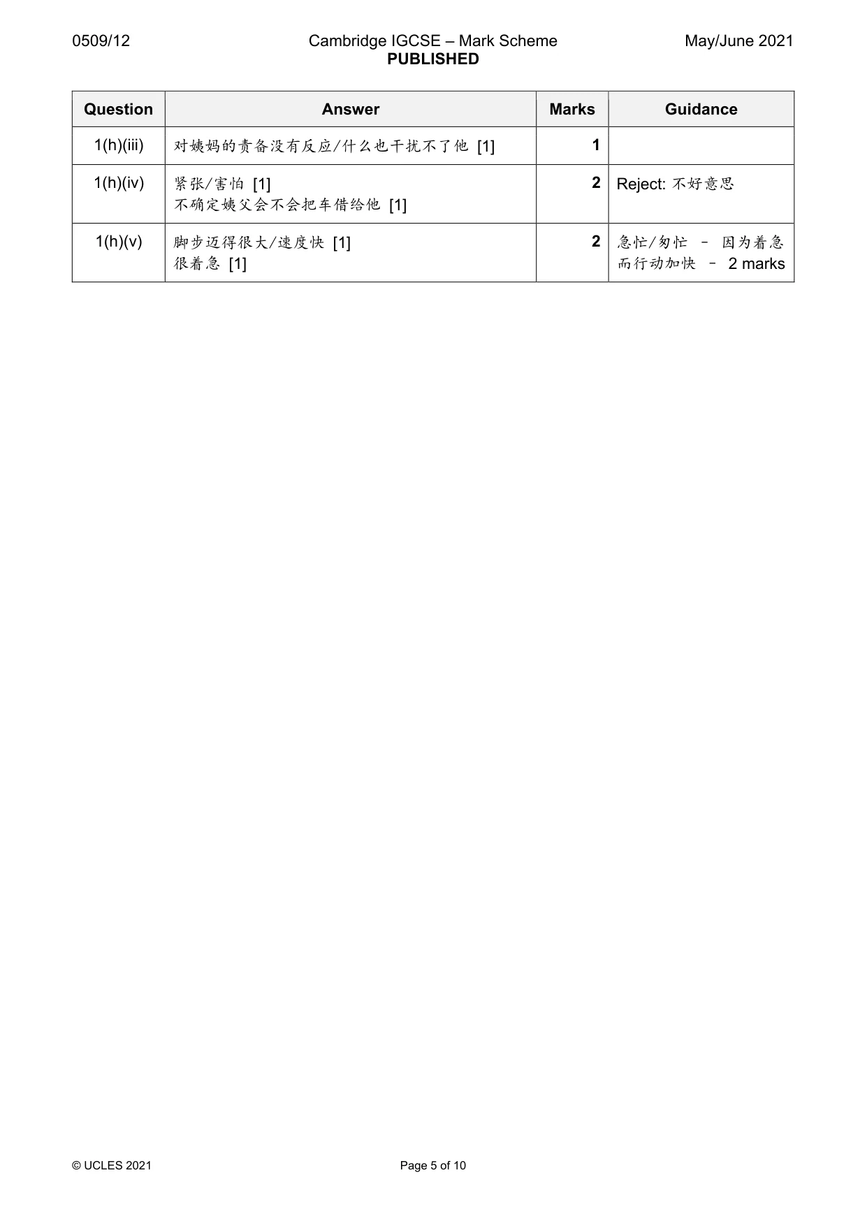 Mark scheme, page 5 of 10