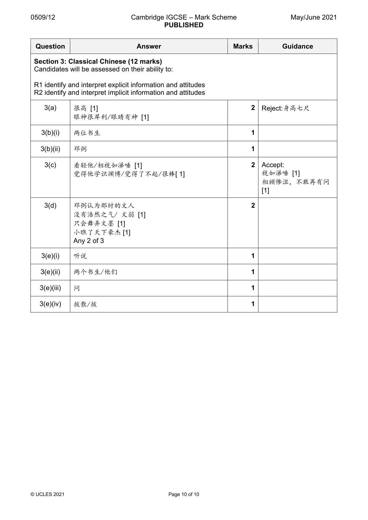Mark scheme, page 10 of 10