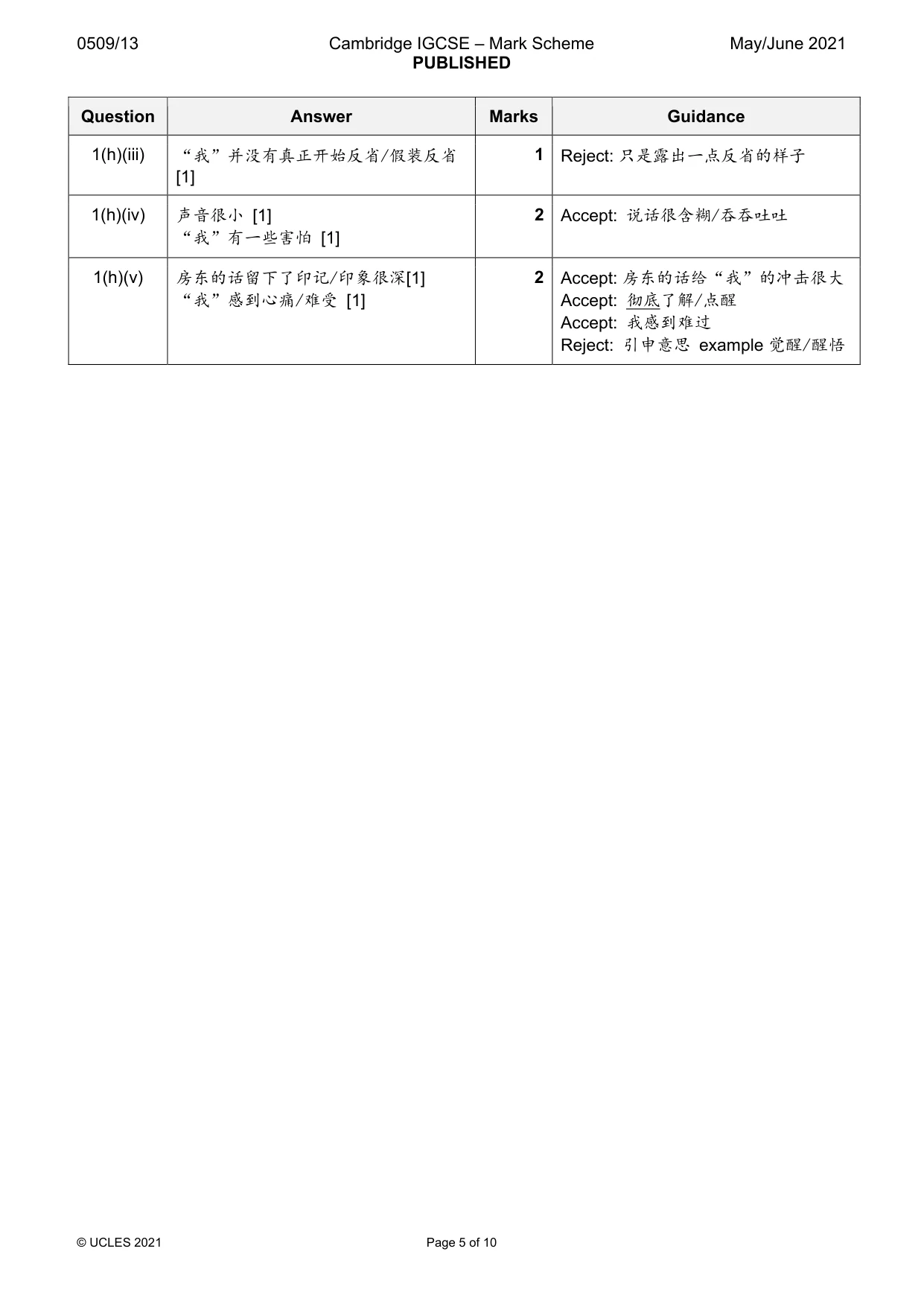 Mark scheme, page 5 of 10