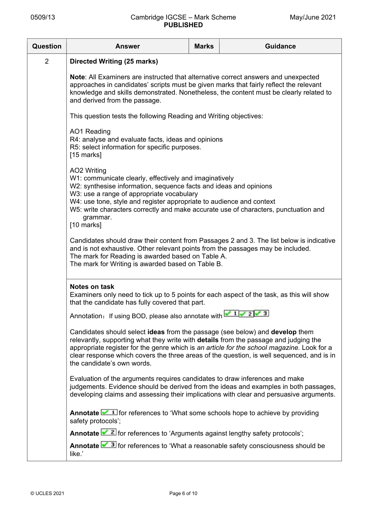 Mark scheme, page 6 of 10