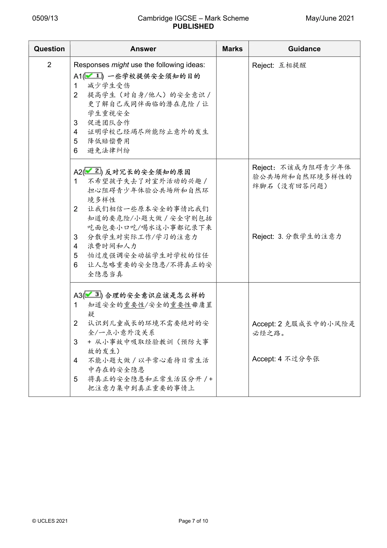Mark scheme, page 7 of 10