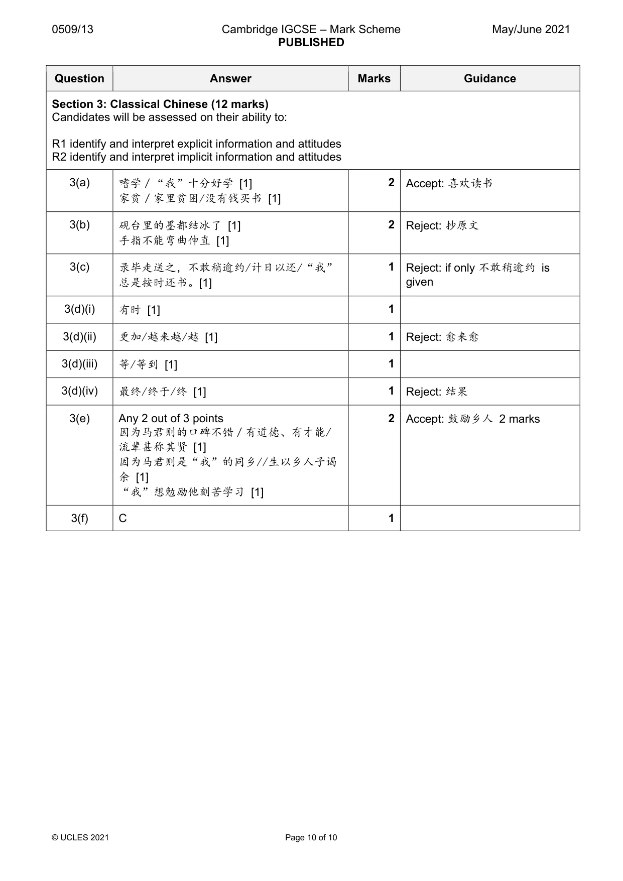 Mark scheme, page 10 of 10