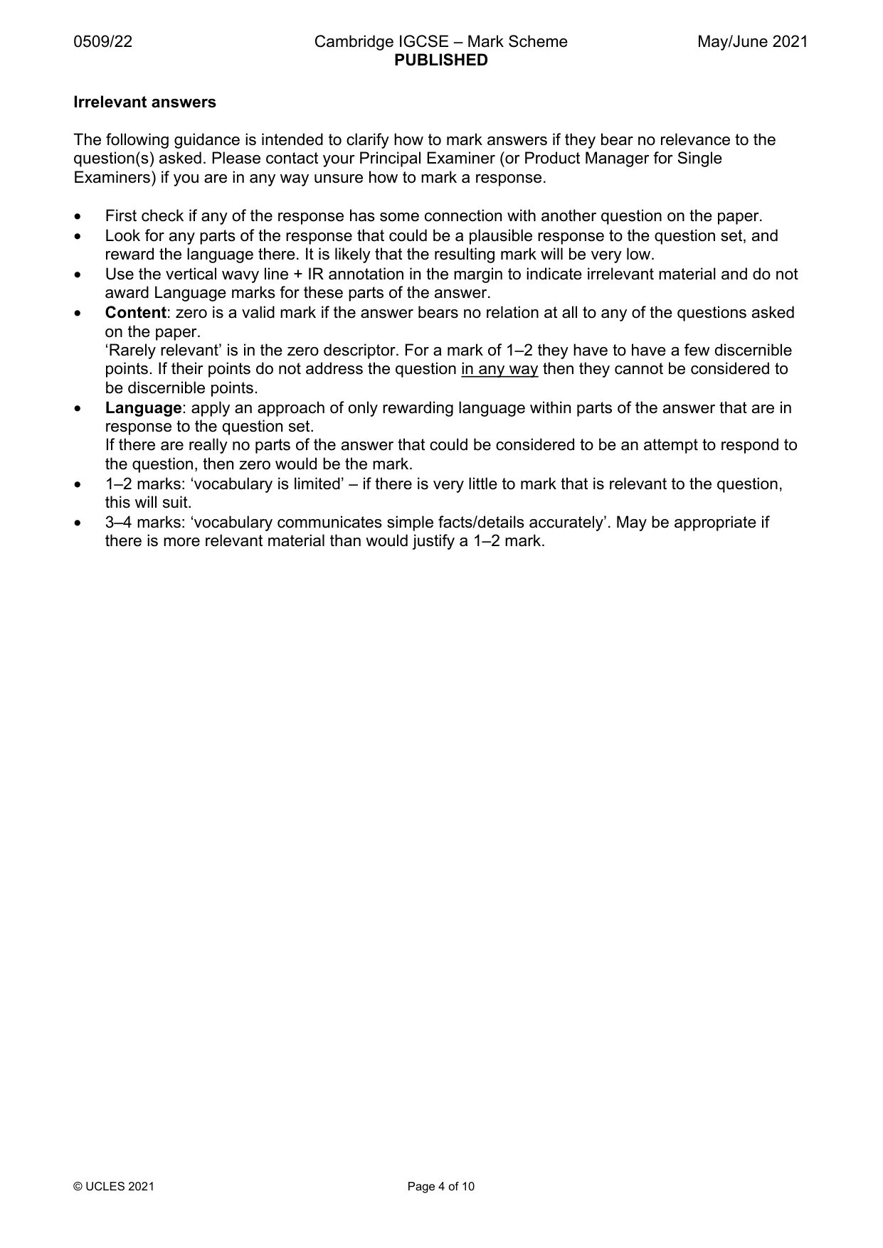 Mark scheme, page 4 of 10