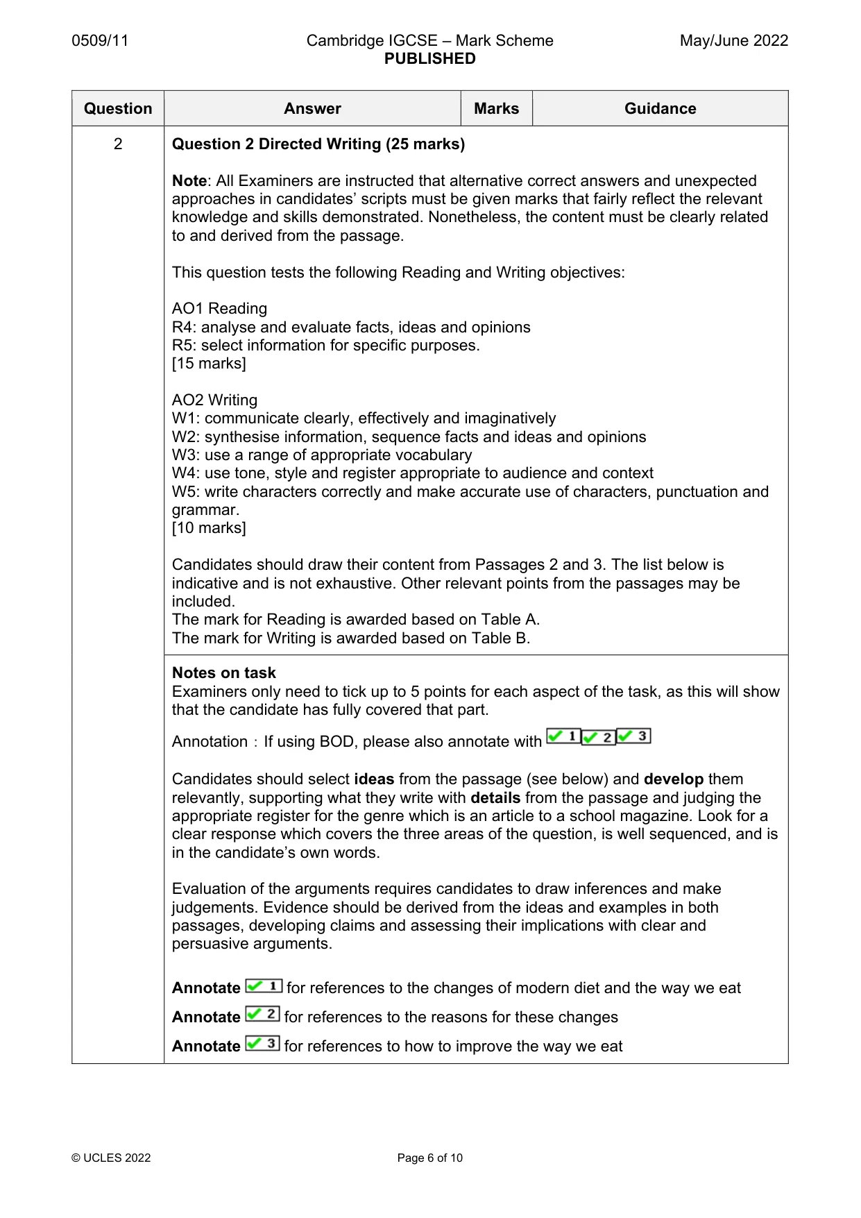 Mark scheme, page 6 of 10