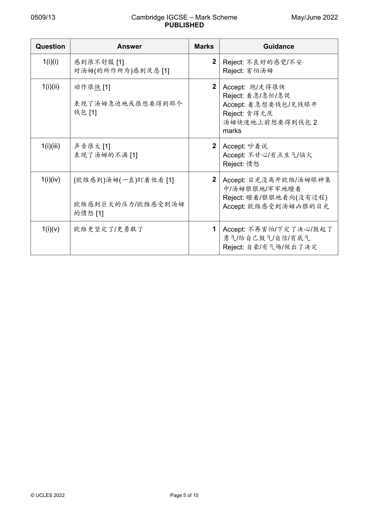 Mark scheme, page 5 of 10