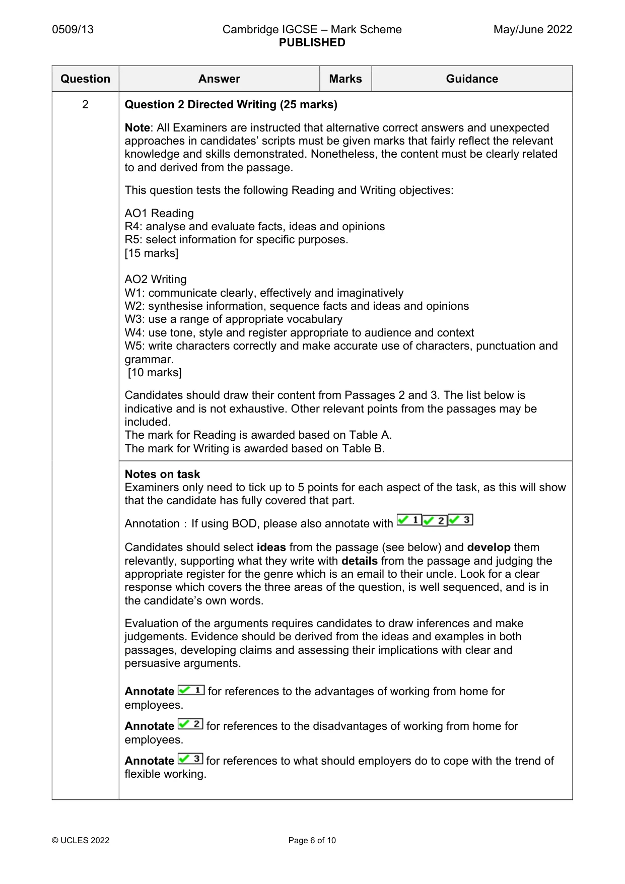 Mark scheme, page 6 of 10