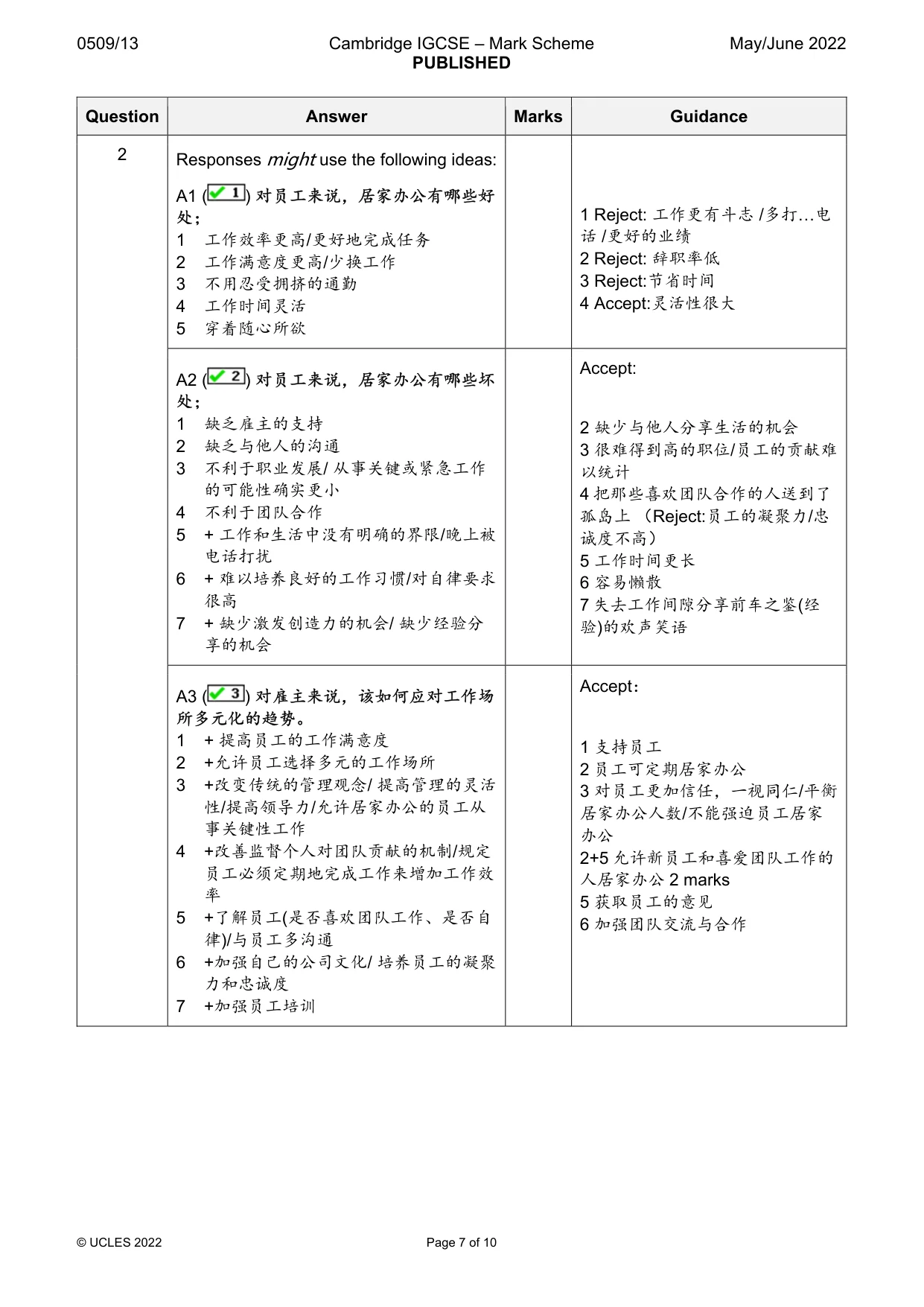 Mark scheme, page 7 of 10