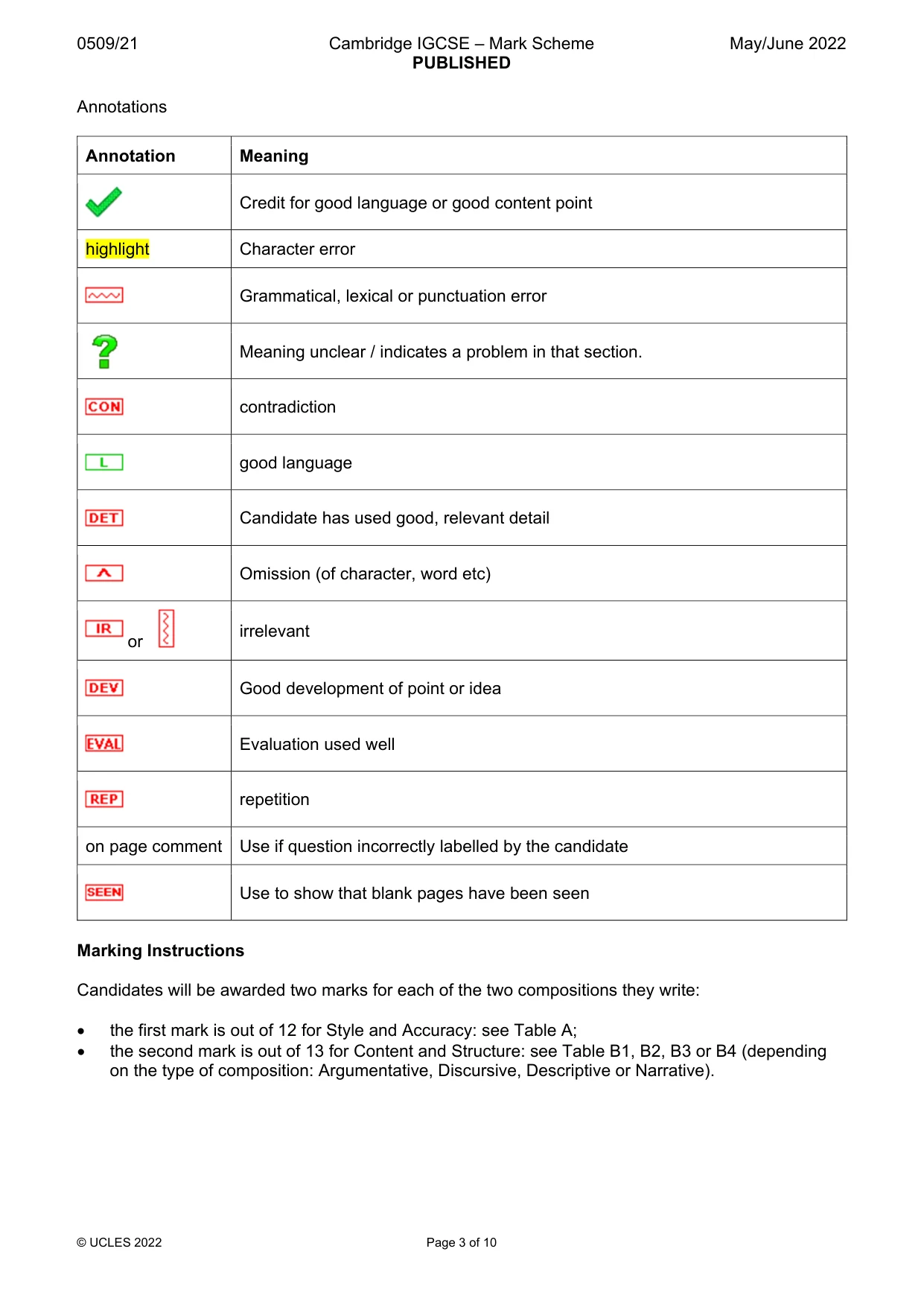 Mark scheme, page 3 of 10