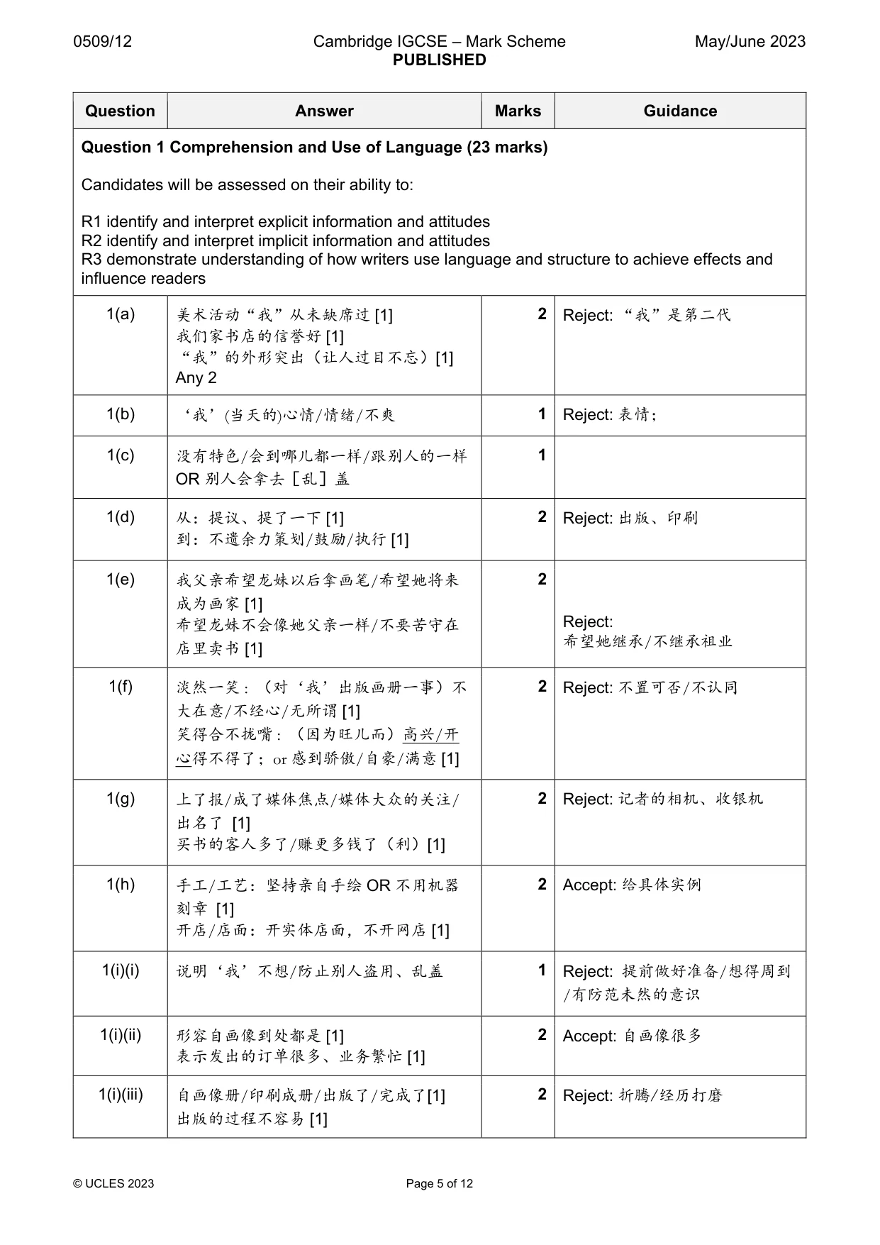 Mark scheme, page 5 of 12