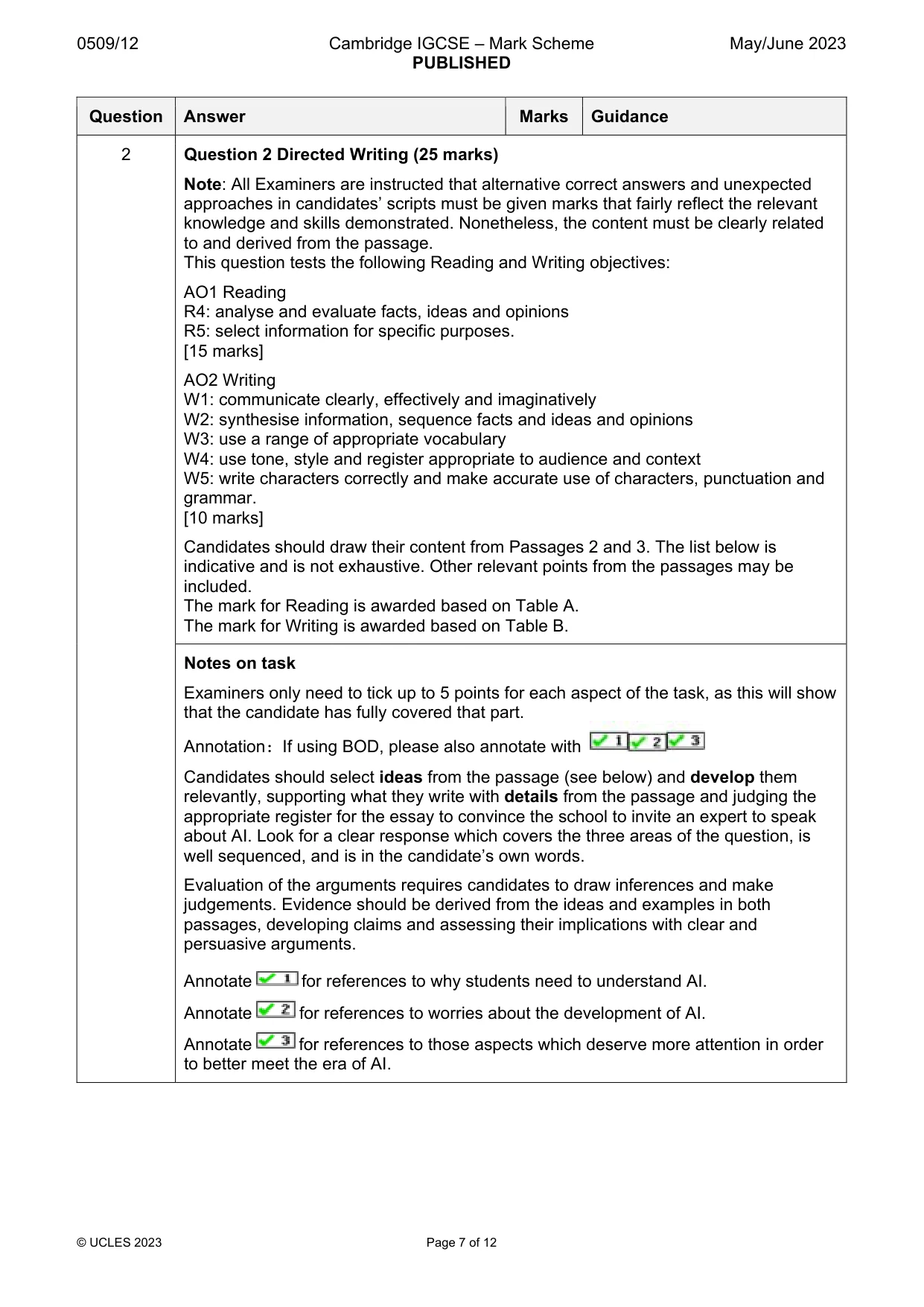 Mark scheme, page 7 of 12