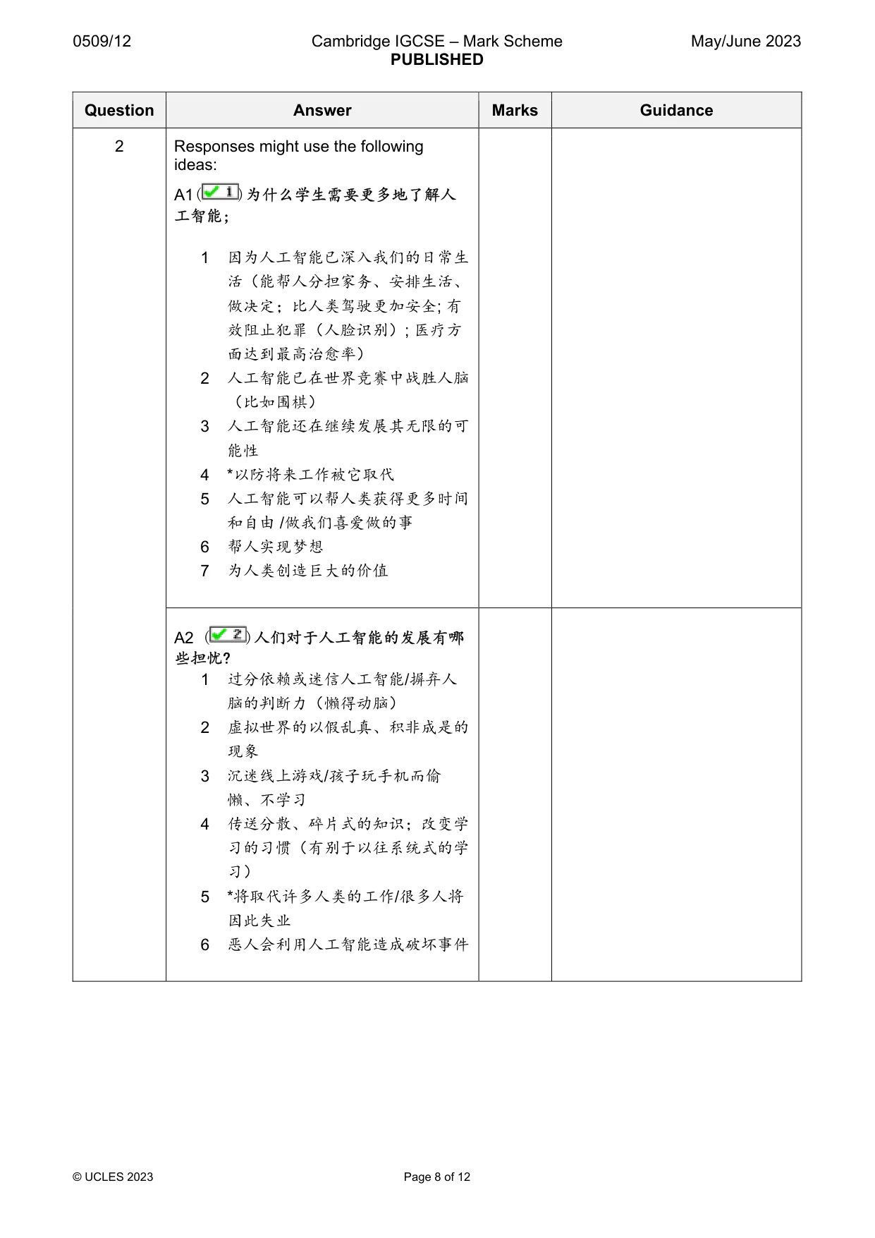 Mark scheme, page 8 of 12