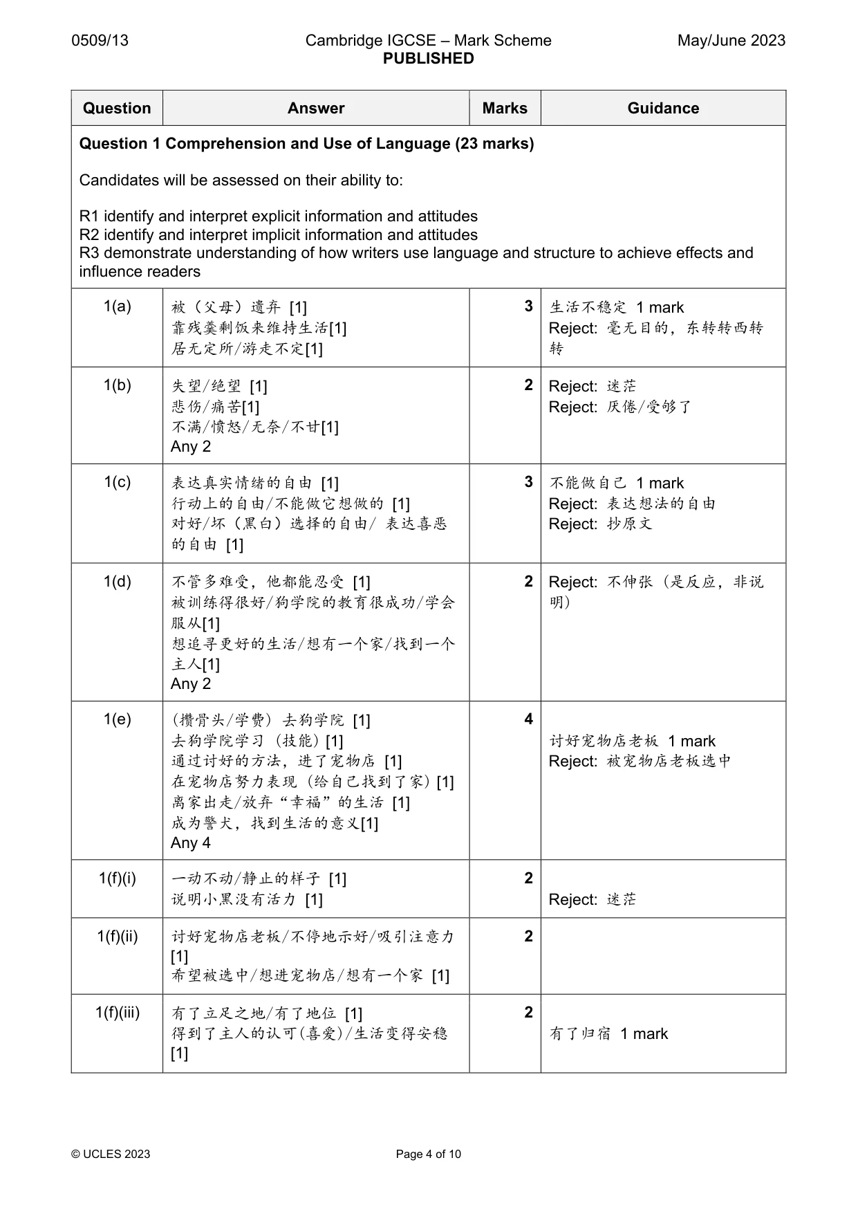 Mark scheme, page 4 of 10