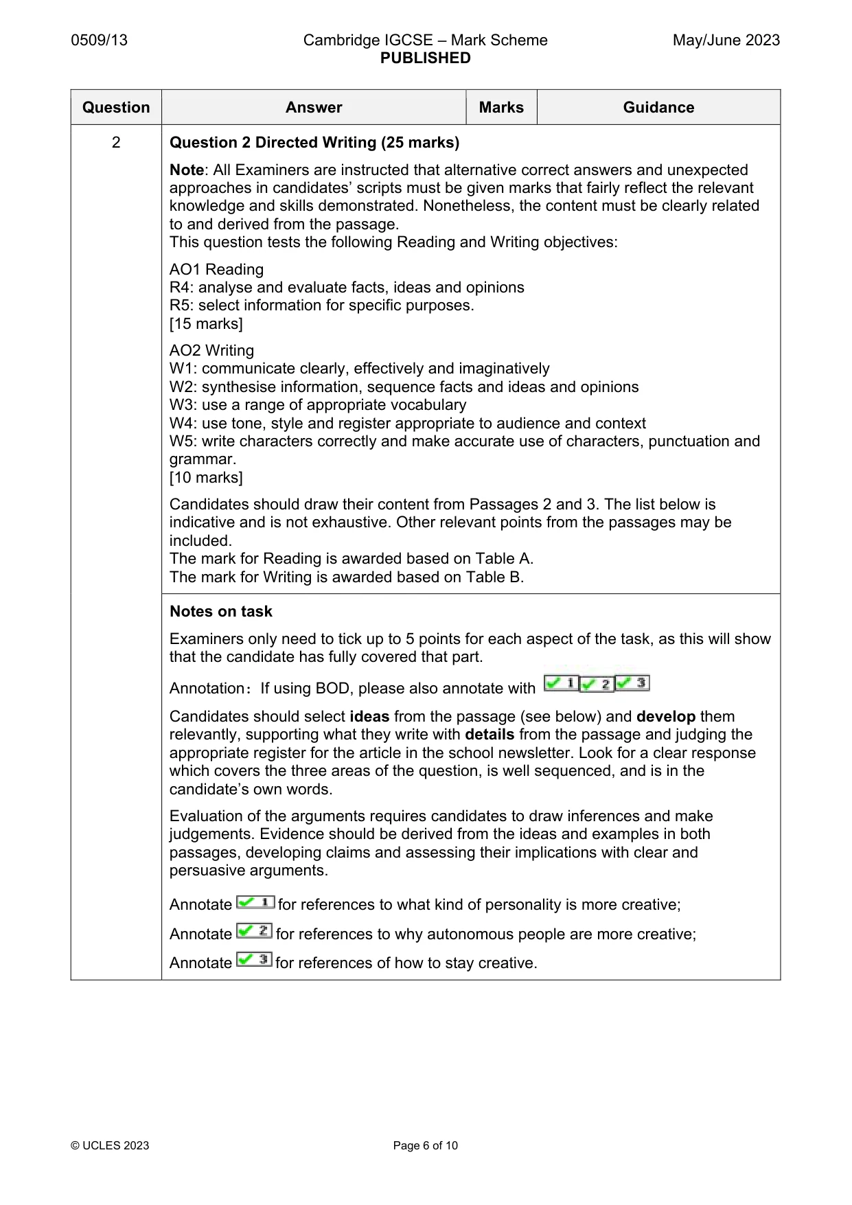 Mark scheme, page 6 of 10