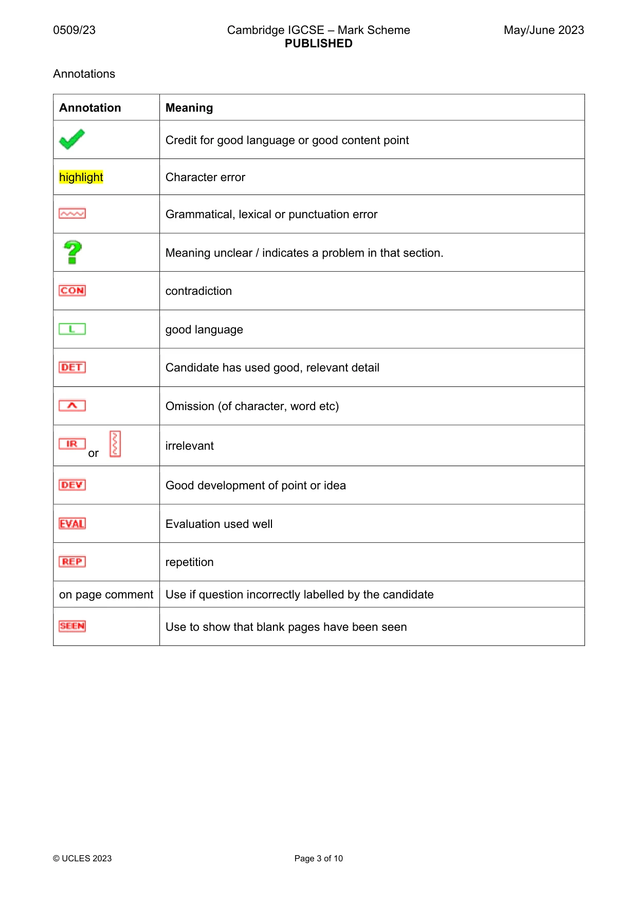 Mark scheme, page 3 of 10