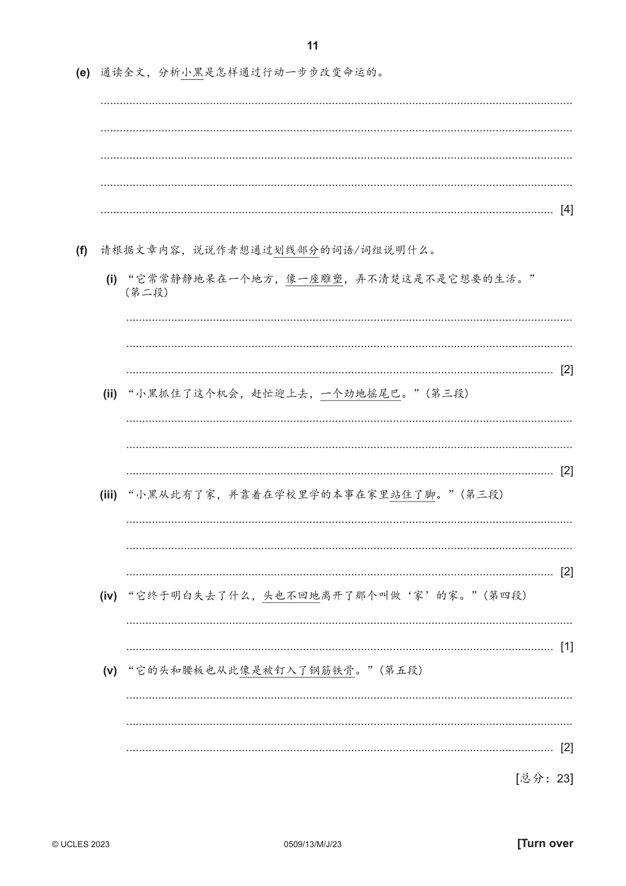 Cambridge IGCSE Chinese - First Language 0509 2023 May/June Paper 1 · Variant 3 question paper, page 11 of 16