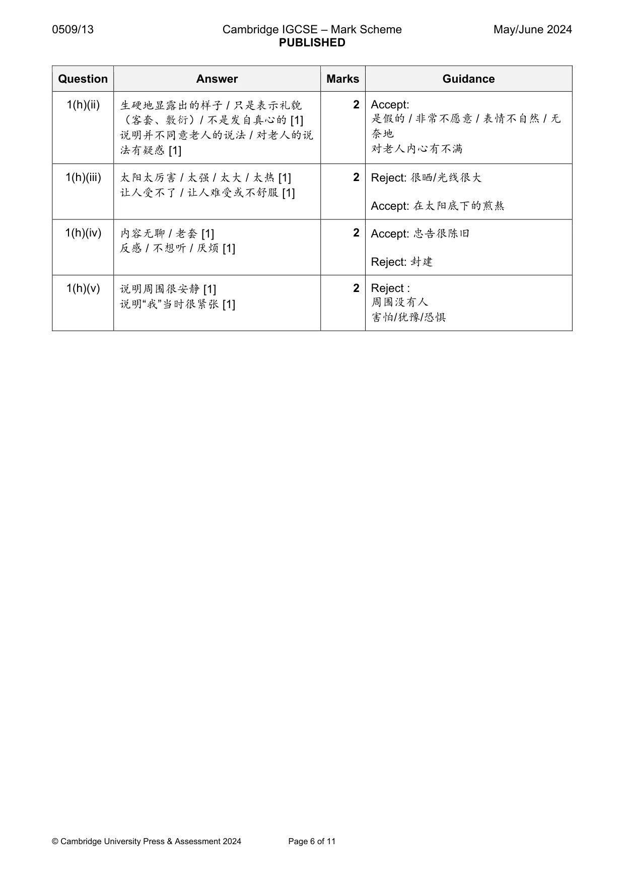 Mark scheme, page 6 of 11