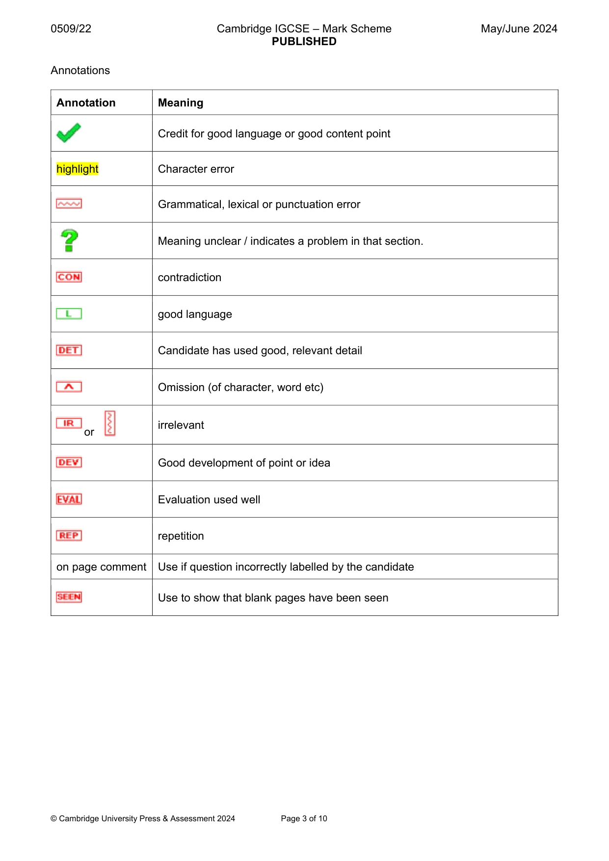 Mark scheme, page 3 of 10
