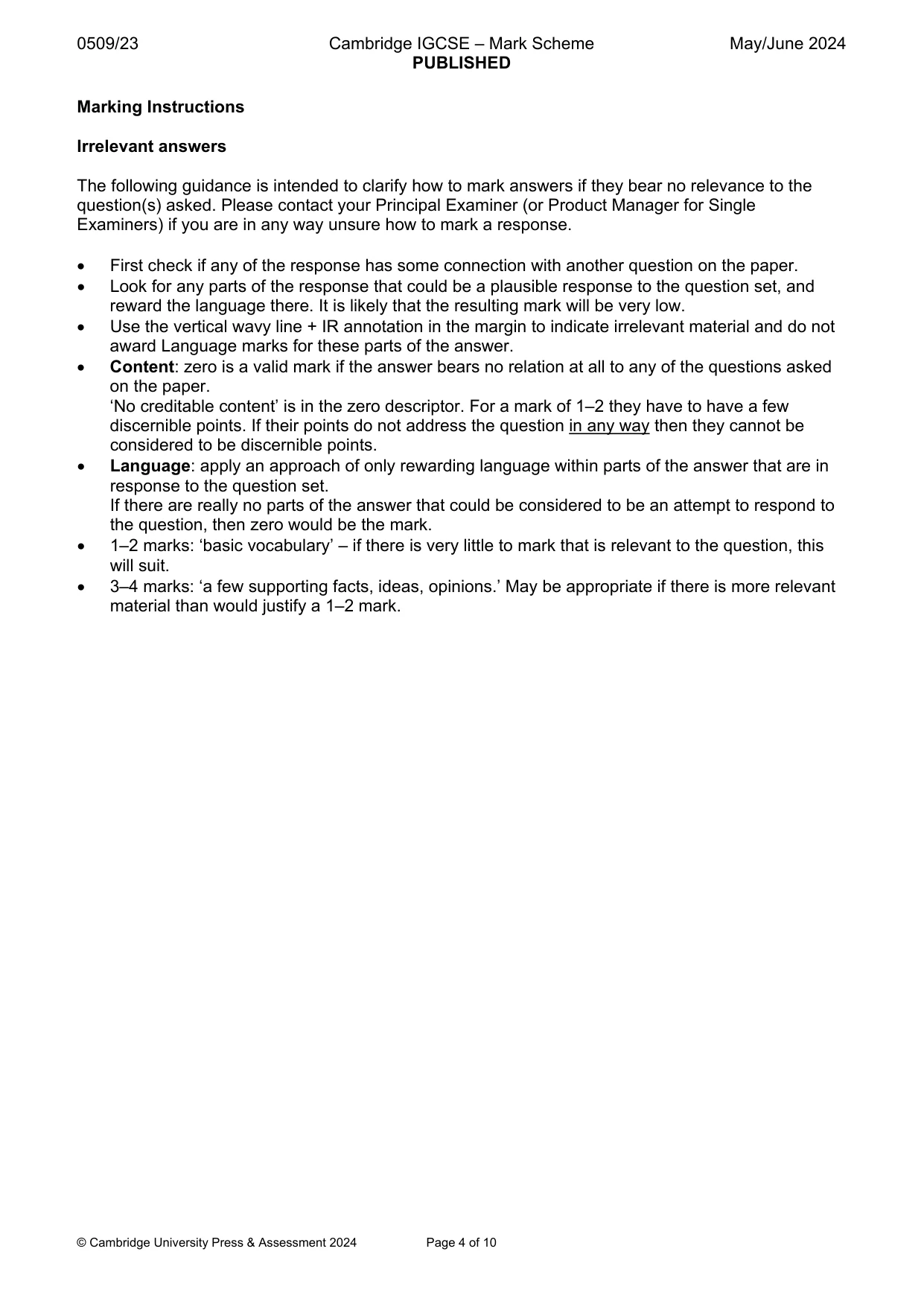 Mark scheme, page 4 of 10