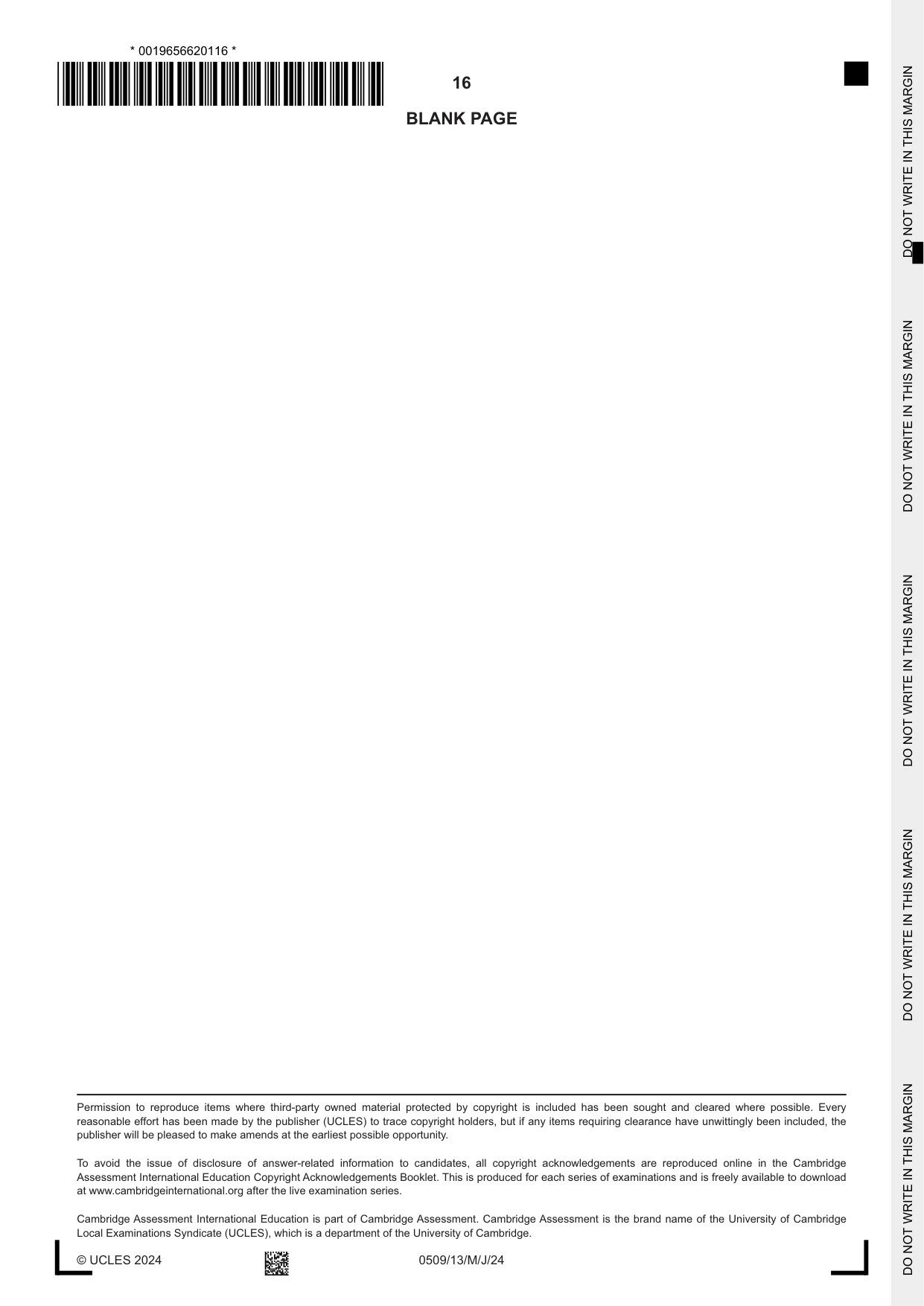 Cambridge IGCSE Chinese - First Language 0509 2024 May/June Paper 1 · Variant 3 question paper, page 16 of 16