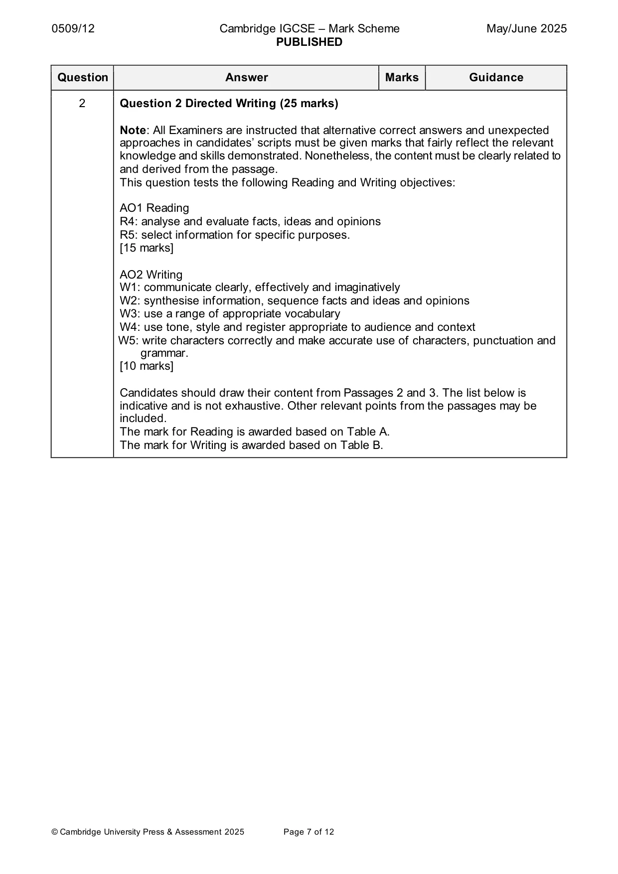 Mark scheme, page 7 of 12