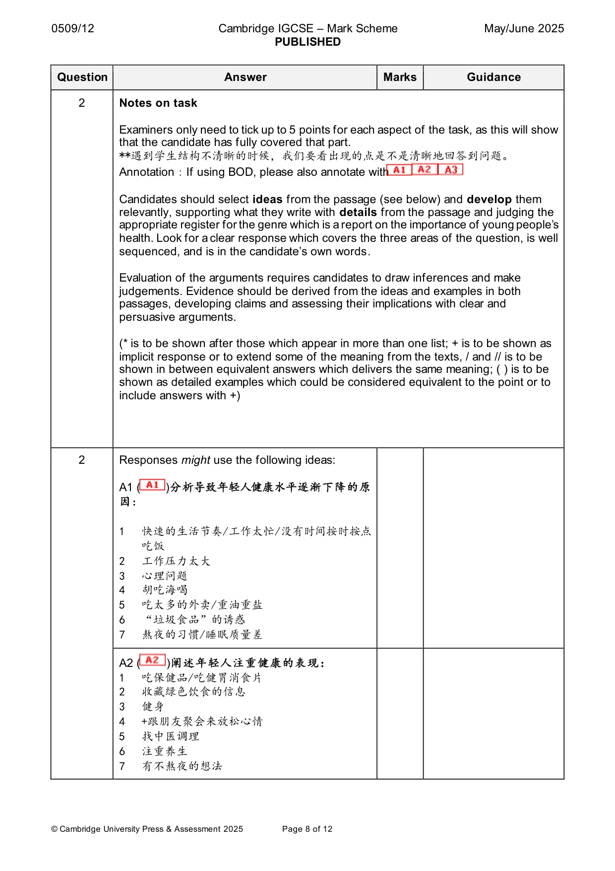Mark scheme, page 8 of 12