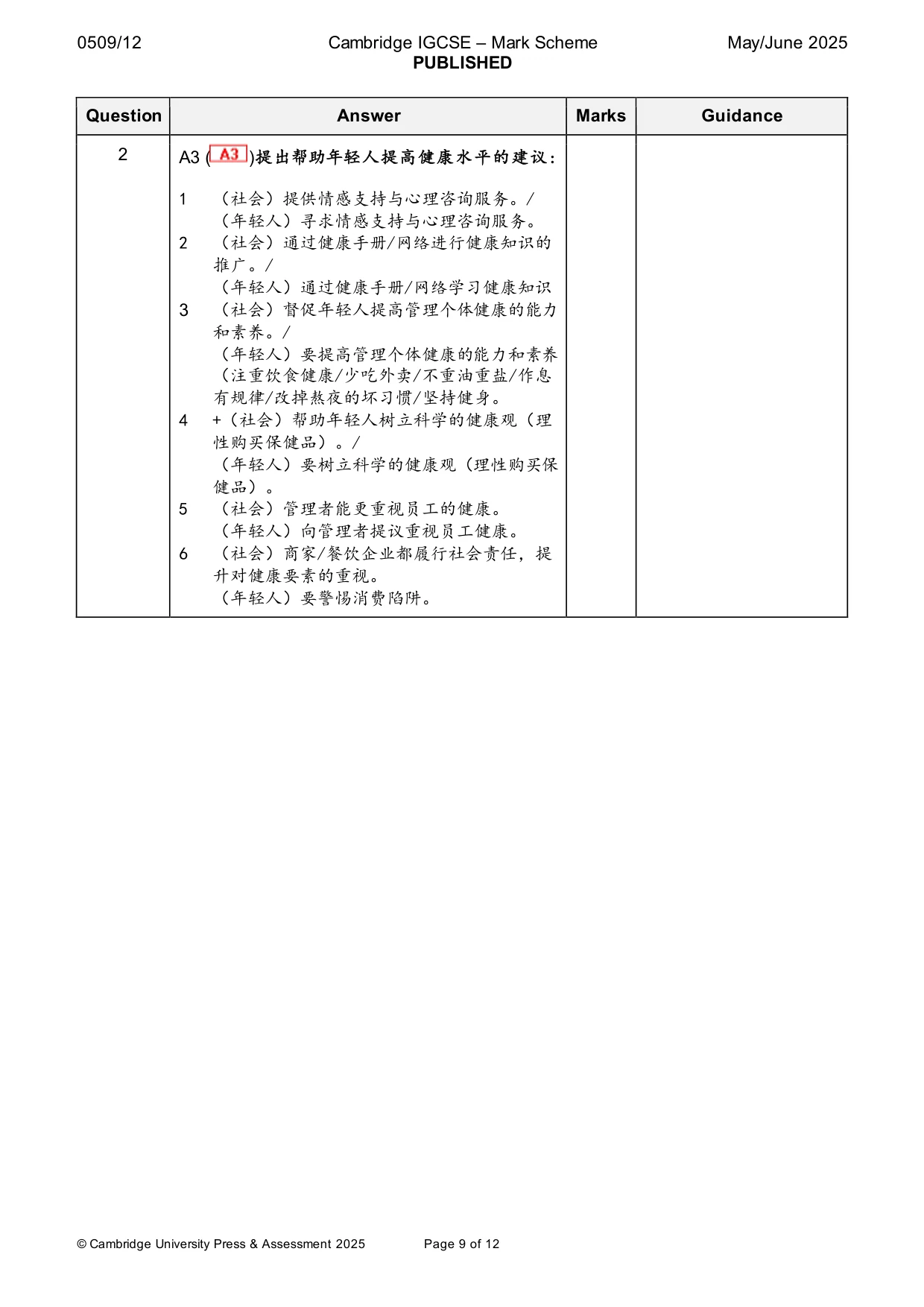 Mark scheme, page 9 of 12