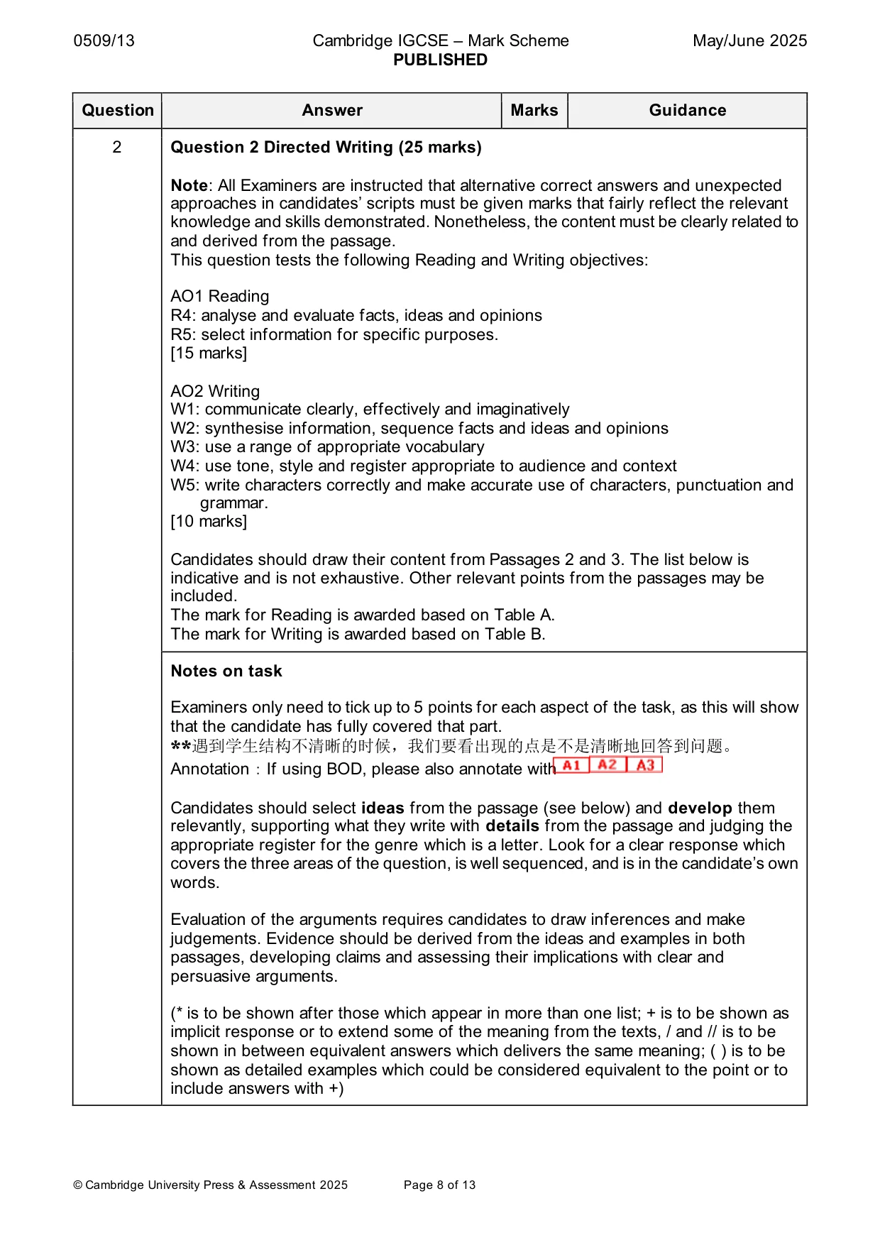 Mark scheme, page 8 of 13