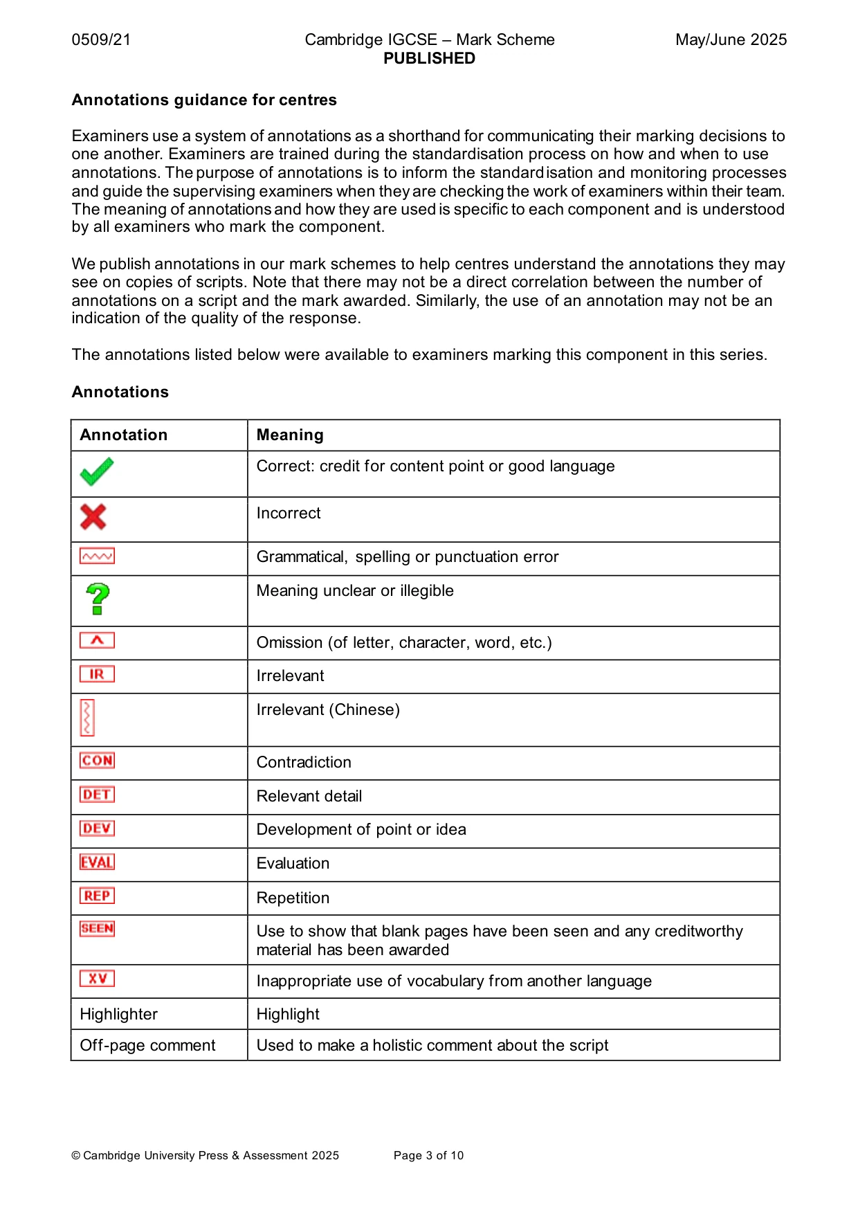 Mark scheme, page 3 of 10