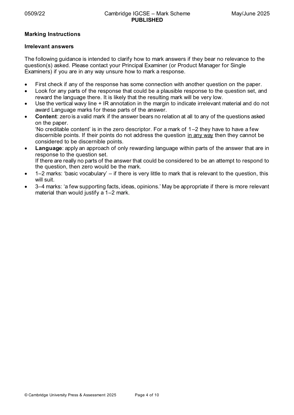 Mark scheme, page 4 of 10