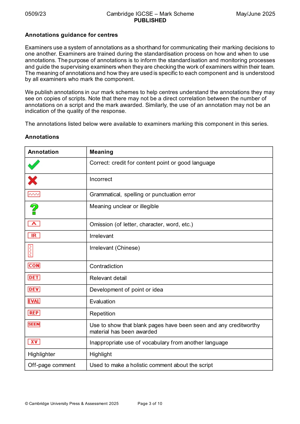 Mark scheme, page 3 of 10