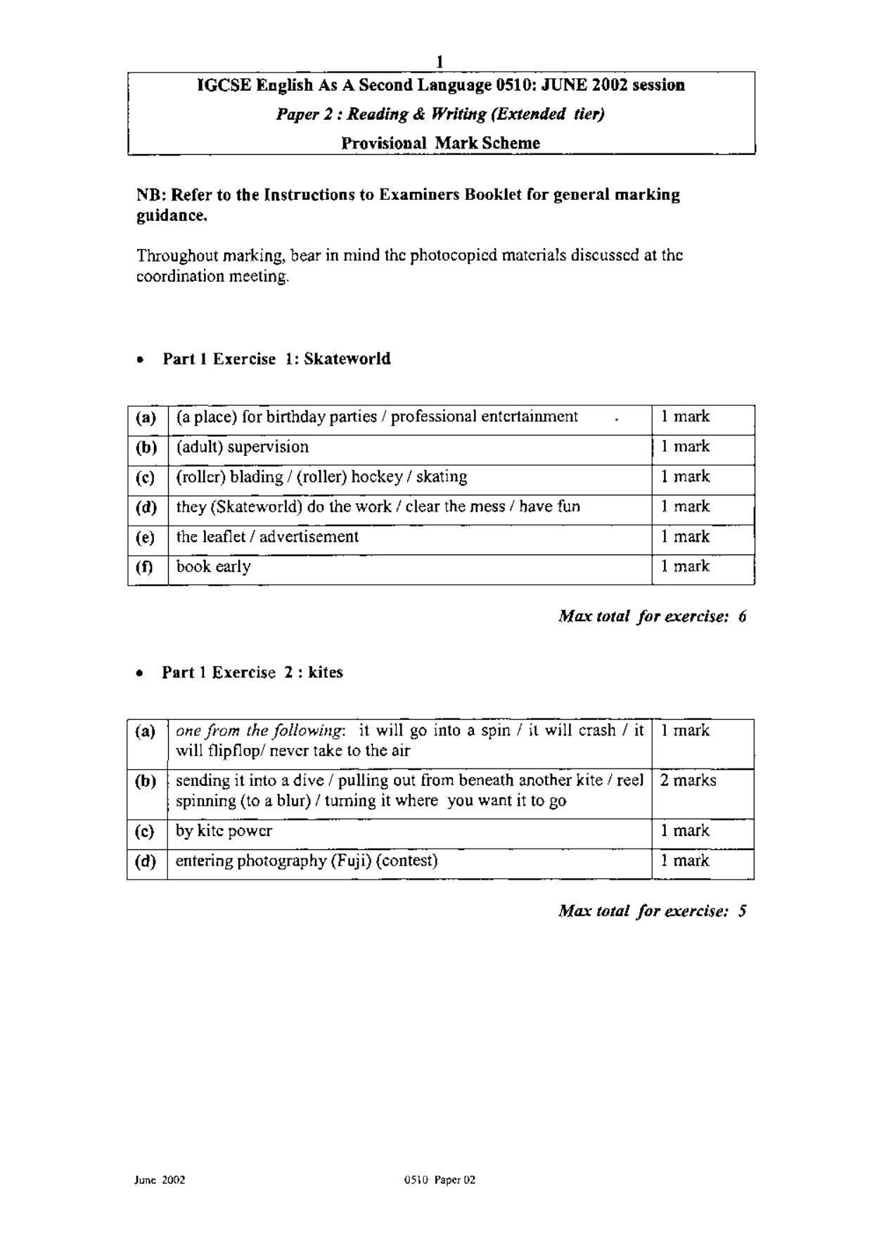 Mark scheme, page 1 of 7