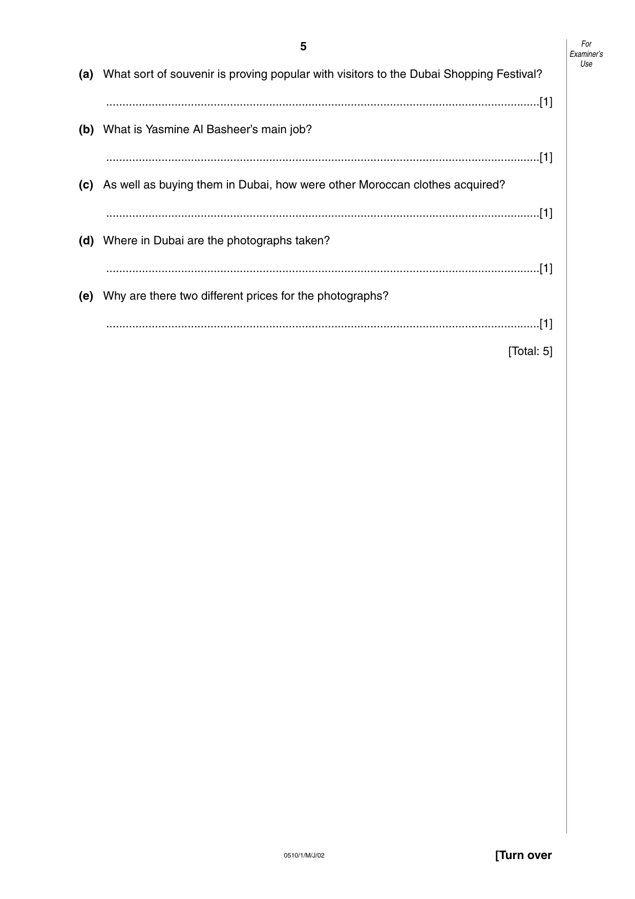 Cambridge IGCSE English - Second Language (oral endorsement) 0510 2002 May/June Paper 1 · Variant 1 question paper, page 5 of 20