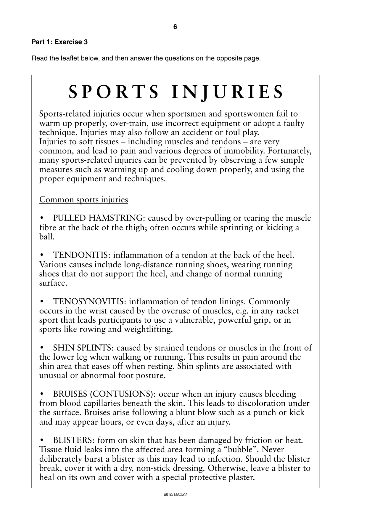 Cambridge IGCSE English - Second Language (oral endorsement) 0510 2002 May/June Paper 1 · Variant 1 question paper, page 6 of 20