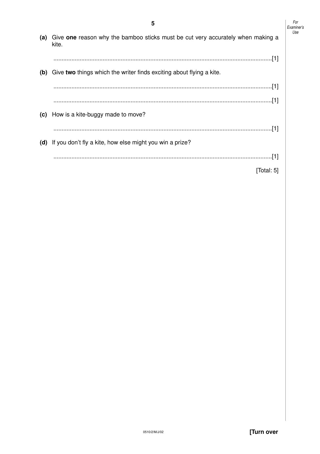 Cambridge IGCSE English - Second Language (oral endorsement) 0510 2002 May/June Paper 2 · Variant 1 question paper, page 5 of 20