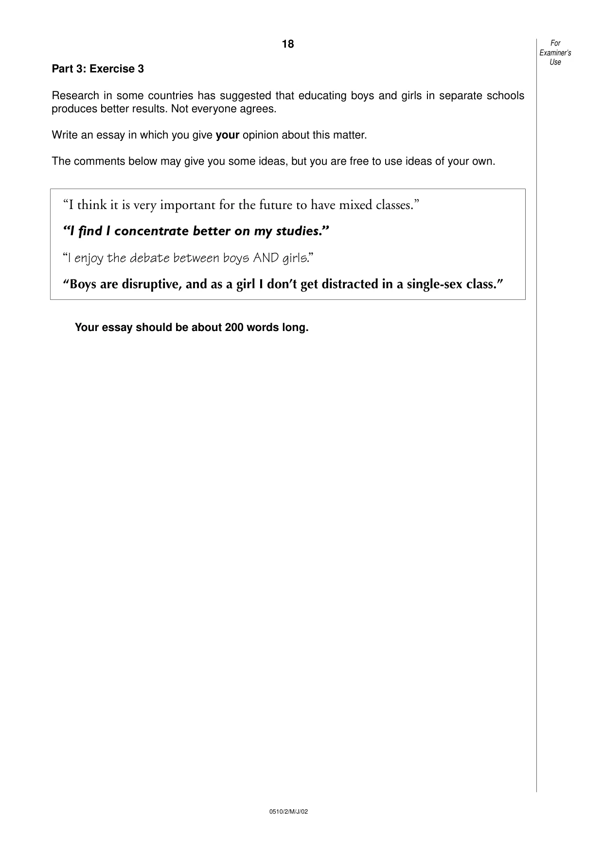 Cambridge IGCSE English - Second Language (oral endorsement) 0510 2002 May/June Paper 2 · Variant 1 question paper, page 18 of 20