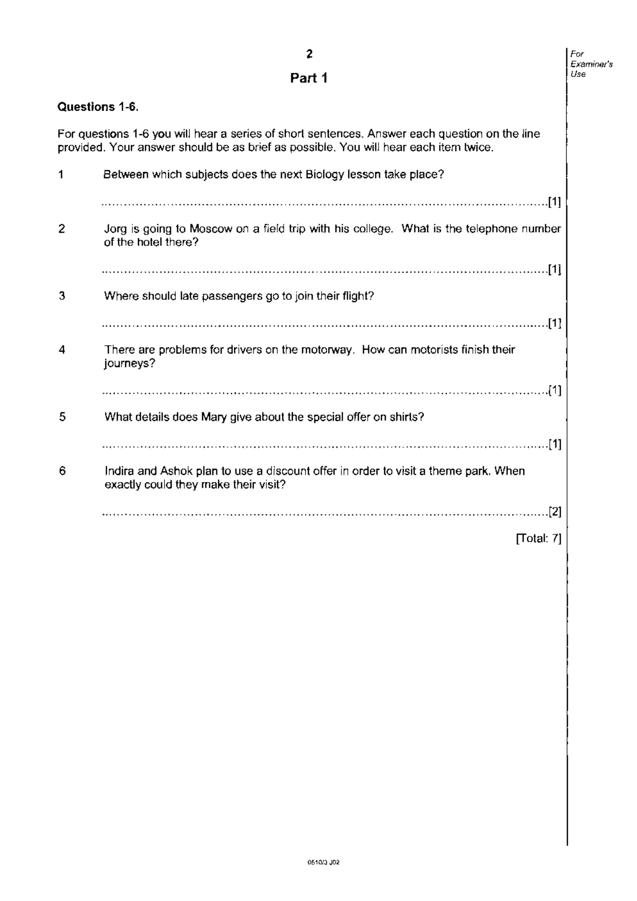 Cambridge IGCSE English - Second Language (oral endorsement) 0510 2002 May/June Paper 3 · Variant 1 question paper, page 2 of 8